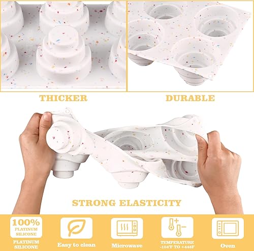 Miniatura 4 de Sakolla Paquete de 2 moldes de 3 niveles para tartas, sin BPA, 6 cavidades de silicona para pasteles, formas para hornear pasteles, tartas, brownie