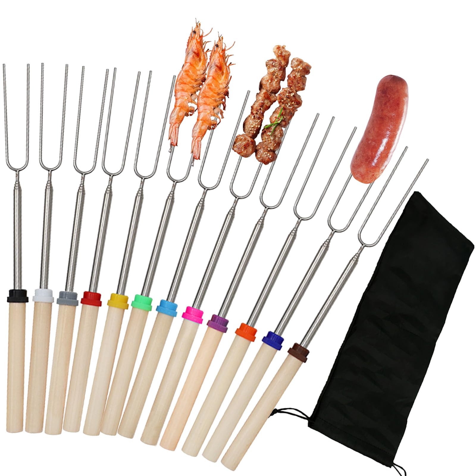 Spiedini Barbecue Acciaio Spiedini Telescopici Per BBQ - 12 Pezzi Acciaio Inox 31-81 Cm Con Sacchetto Stecchini Per Spiedini