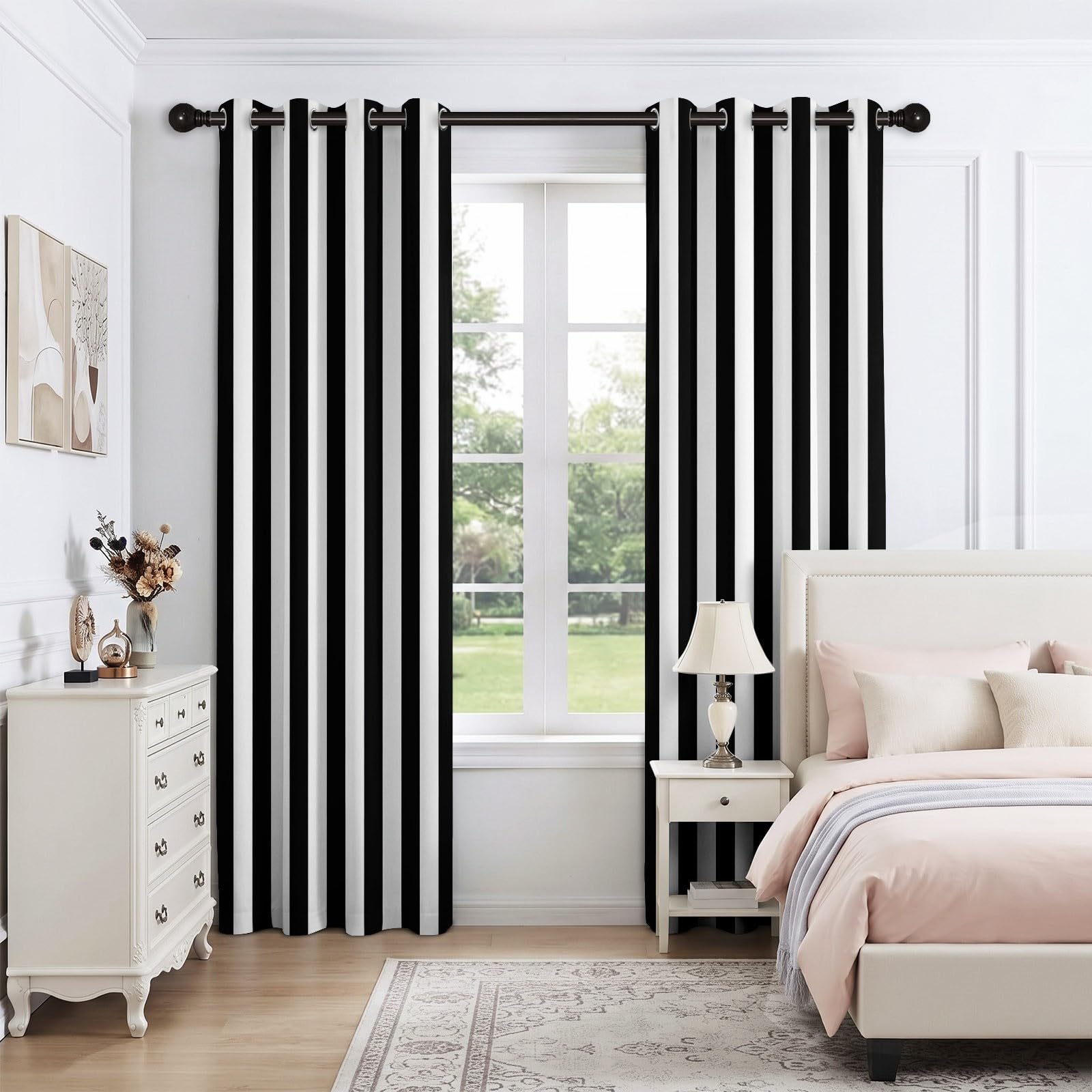 Schwarz Weiße Vertikale Streifen Op-Art Thermovorhang 2er Set H175xB140cm