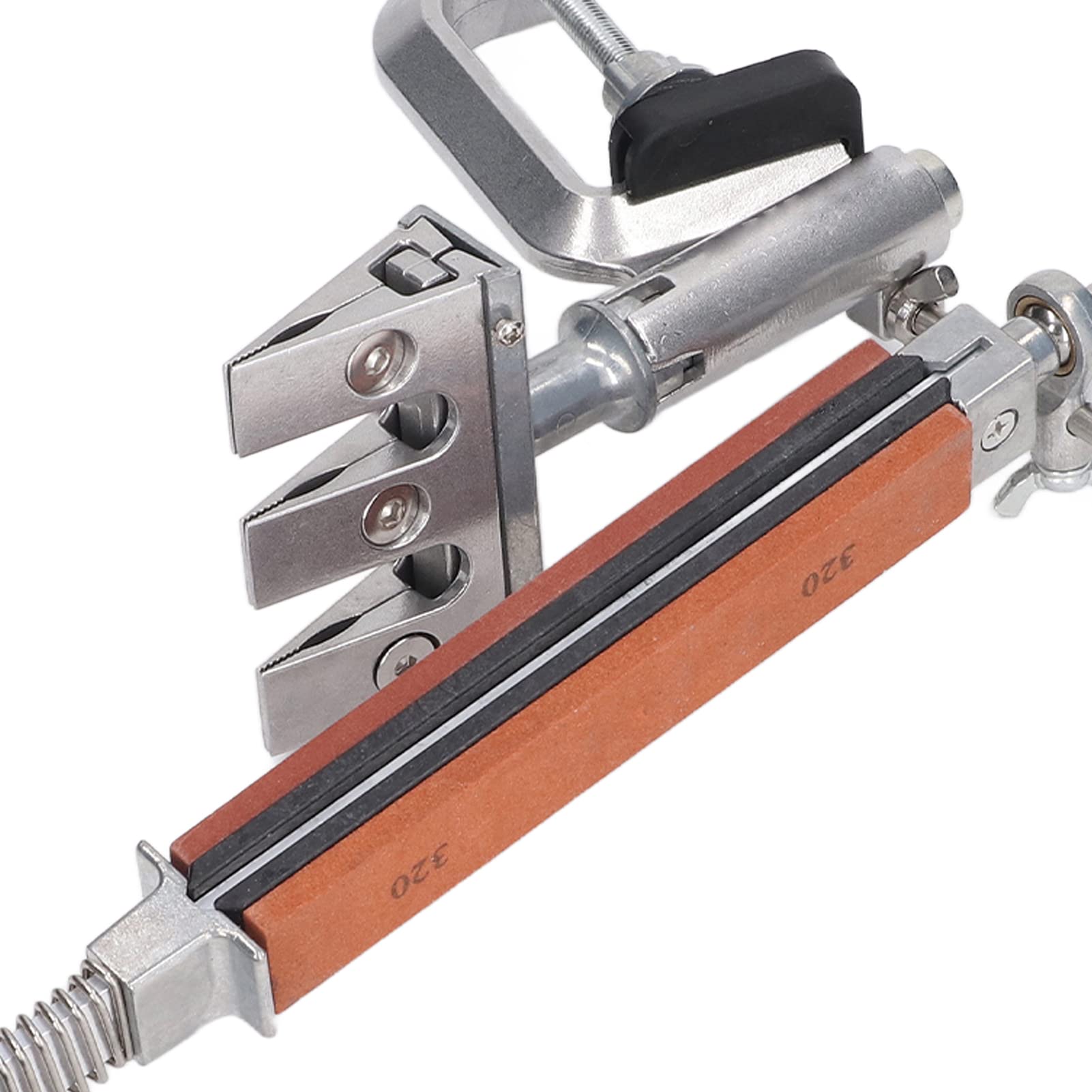 Resbalador de cuchillo de ángulo fijo de metal profesional con 4 piedras de rotación de 360 ​​° Diseño de rotación de rotación para cuchillos de caza de cocina Alumina de acero