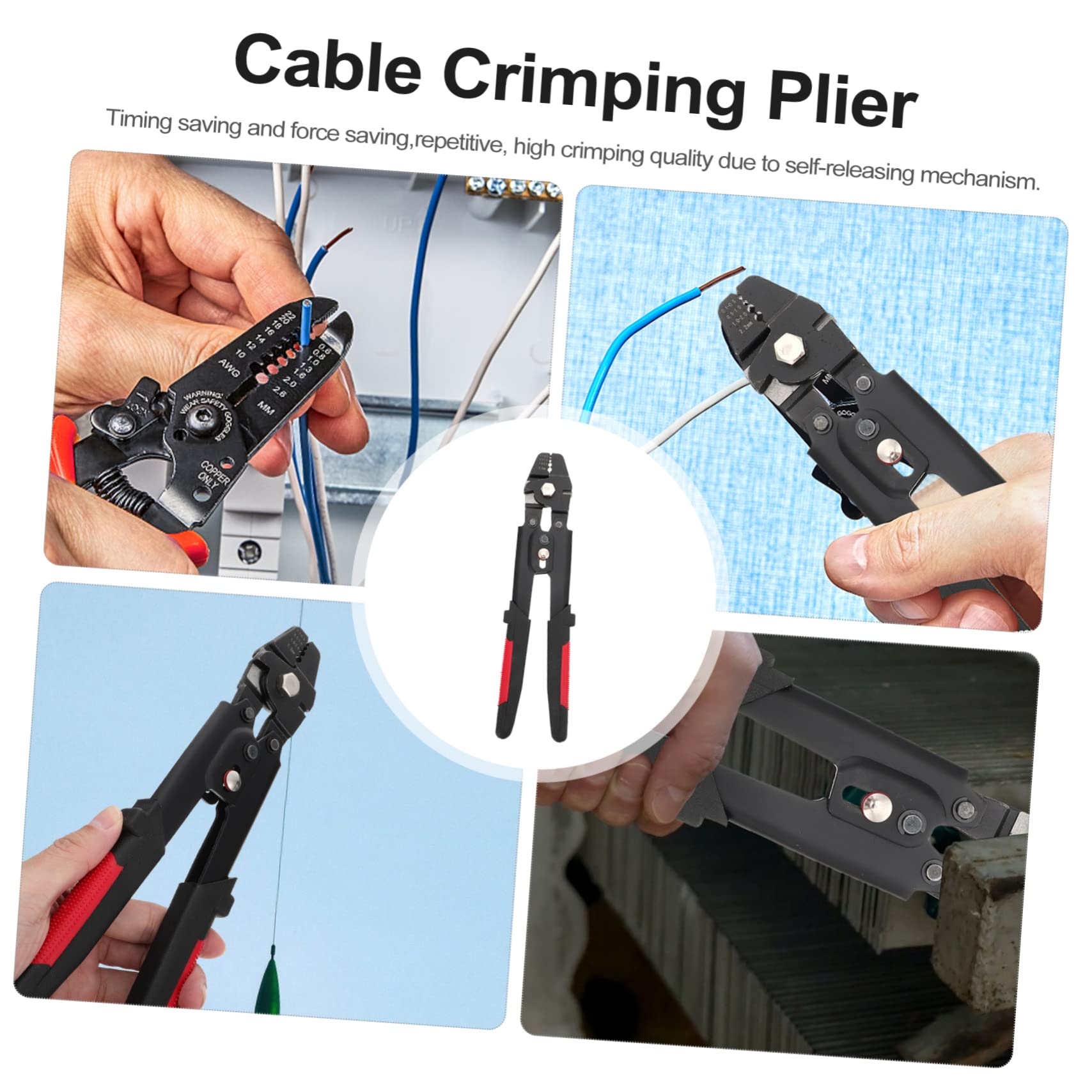 Angoily Pinze per Crimpatura in Acciaio 8 Lettere per Cavi e Pesca, Pinza per Barilotto in Alluminio, Strumento per Crimpatura Manuale Manico in Plastica Nero
