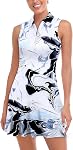 Misyula Robes de tennis pour femmes, Robe athlète avec short 2Pockets Robe d'entraînement de golf sans manches Polo Zip Up XS-XL