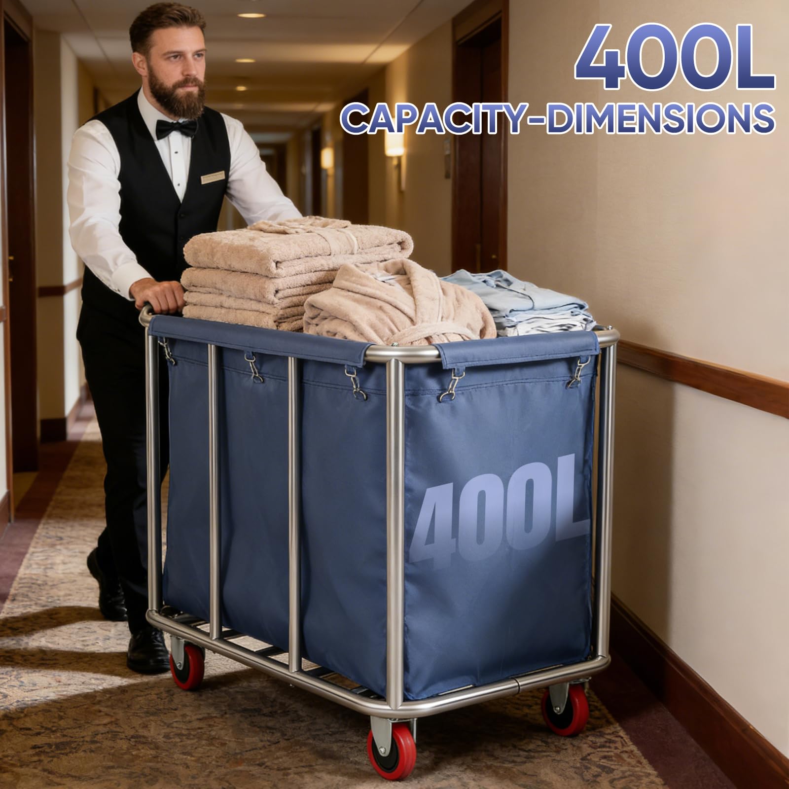 Carrello Per Biancheria, Cesto Portabiancheria Cesti Portabiancheria Commerciali In Acciaio Inox Con Ruote Commerciale Impermeabile Antiruggine Rimovibile Grandi Per Casa Hotel Lavanderia 90X65X81Cm