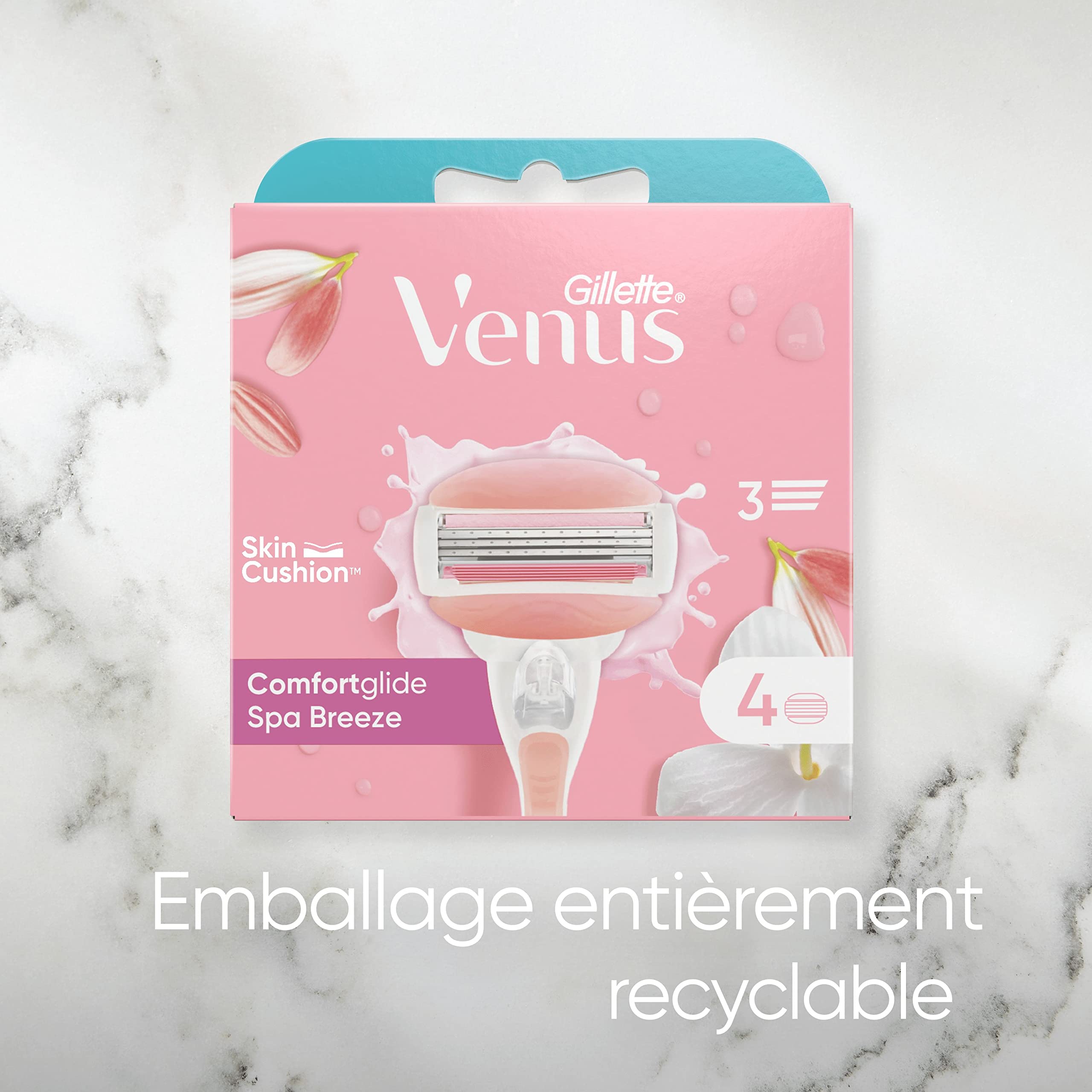 Gillette Venus ComfortGlide Spa Breeze Lot De 12 Recharges De Rasoir Pour Femmes, À 3 Lames Et Une Barre De Soin Flexible Pour Un Rasage En Douceur, Parfum Thé Blanc
