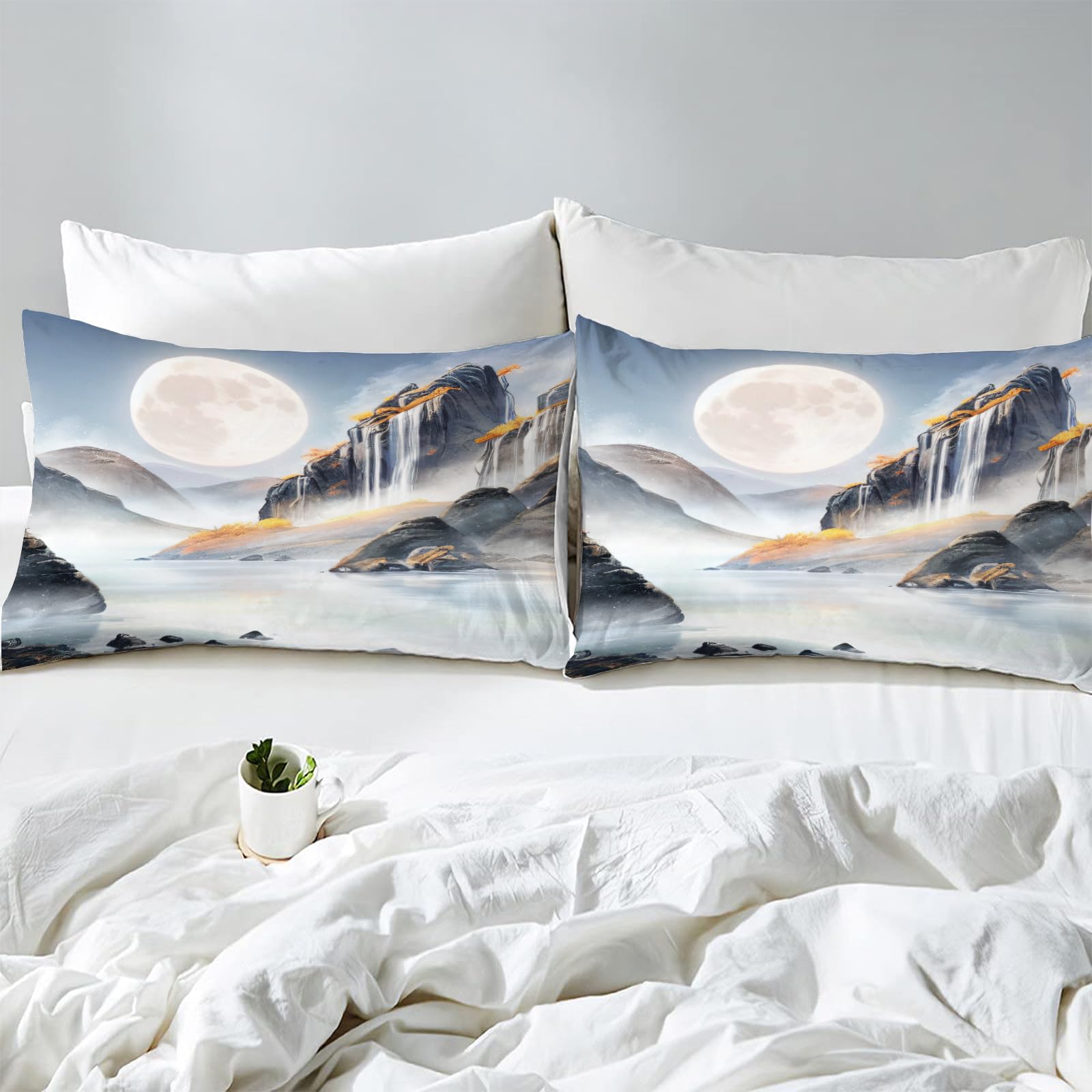 YEPINS Parure De Lit Super King Size Rose Et Gris - Housse De Couette Réversible Avec Fermeture Éclair Et Motif Branche D'Arbre