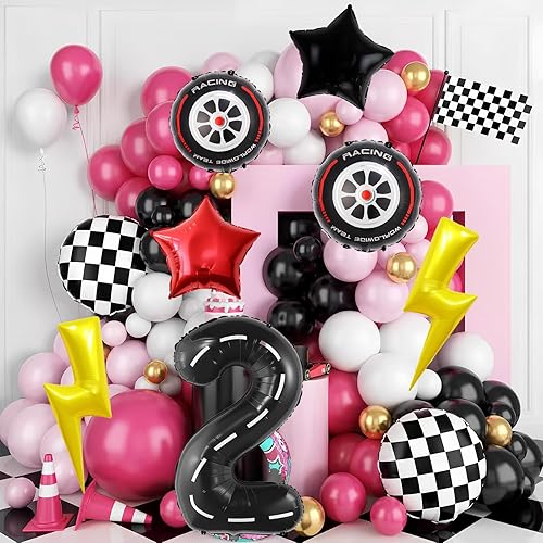 Miniatura 7 de 9 globos de auto de carreras de 40 pulgadas, globos de circuito número 2, globos grandes de aluminio con rayo para decoración de fiesta temática