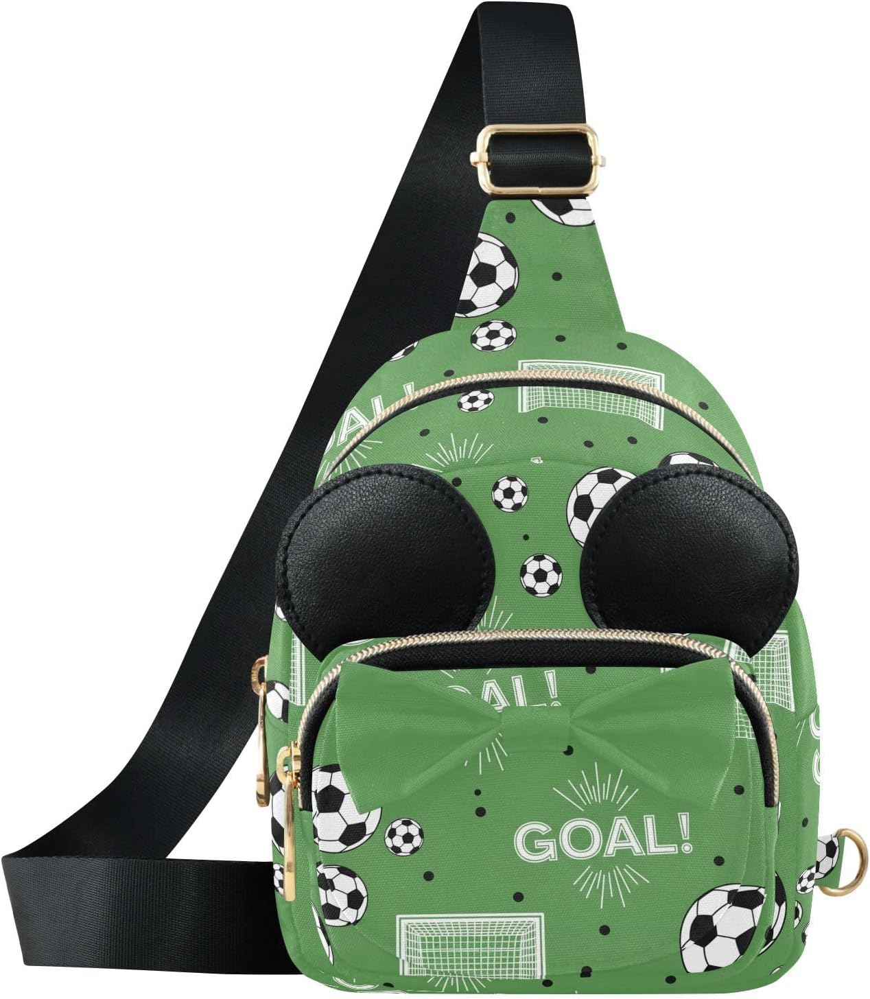 Sinestour Soccer Ball Kids Sling Bag for Girls, 3.1x5.7x7.5 Inches | Crossbody Fanny Pack, Toddler Purse, Cute Sling Belt Bag with Ears, 2L Small Shoulder Chest Bag for Travel
