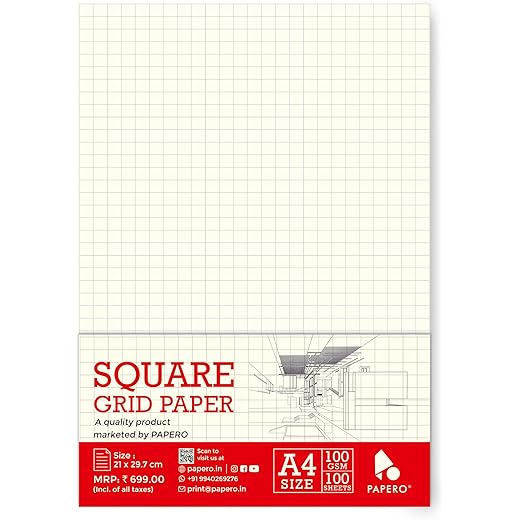 PaperO A4 Square Grid Paper 100 Sheets 100 GSM 7 cm