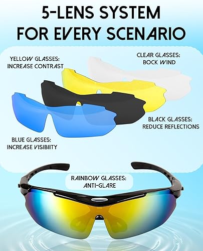 Miniatura 3 de Gafas de sol polarizadas para hombres y mujeres, 5 lentes con protección UV, antirreflejos, para deportes, béisbol, correr