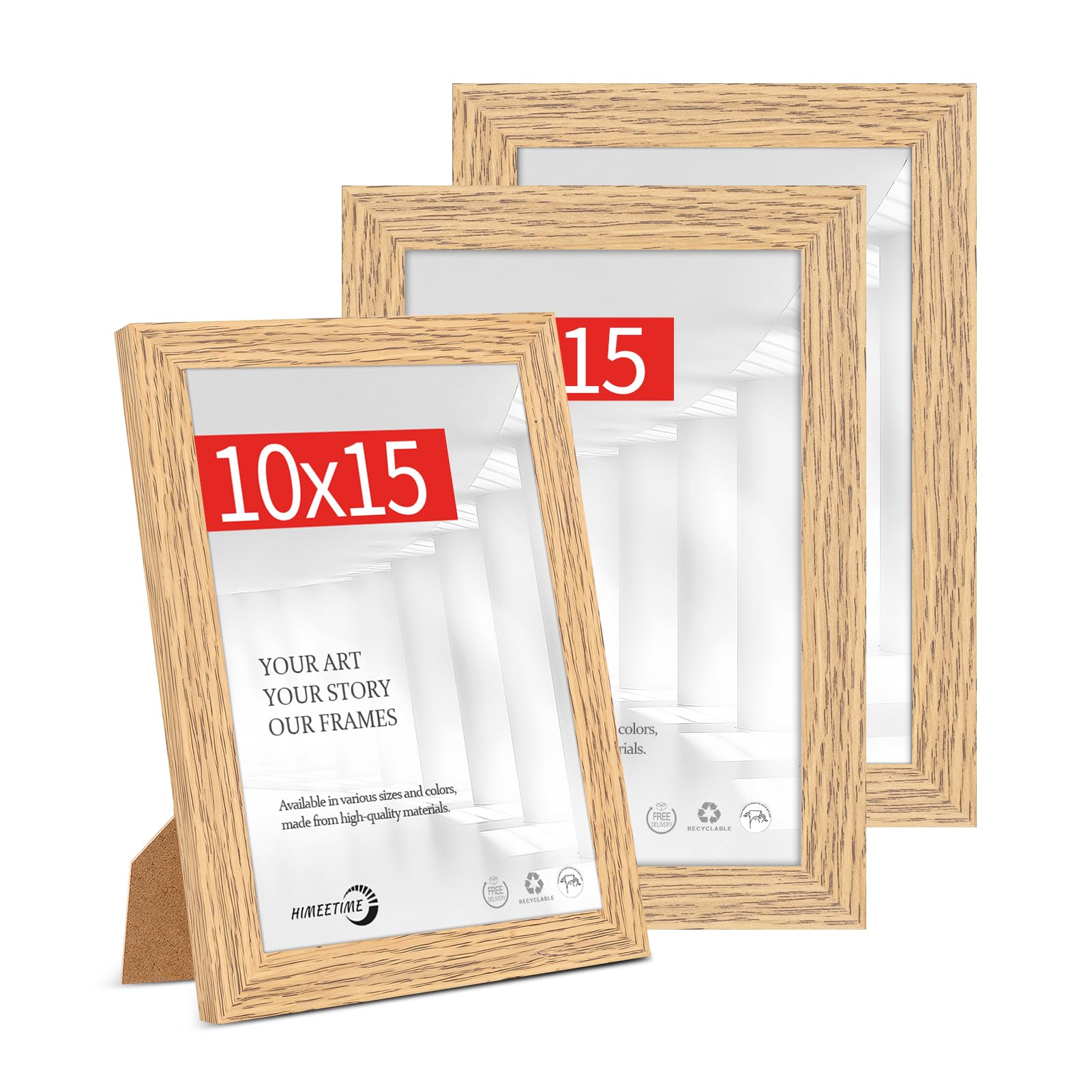HIMEETIMEĀ® 3x Photo Frame 10x15cm. Natural Wood Picture Frame 4x6 inches with HD Perspex and Stand for Tabletop or Wall Hanging