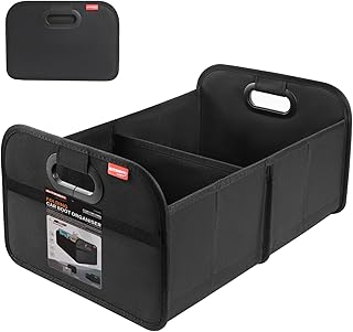 Car Boot Organiser 35L Foldable Boot Bag with 2 Compartments & Sturdy Base Waterproof 600D Oxford Fabric Boot Box Car Box for Shopping Camping Travel