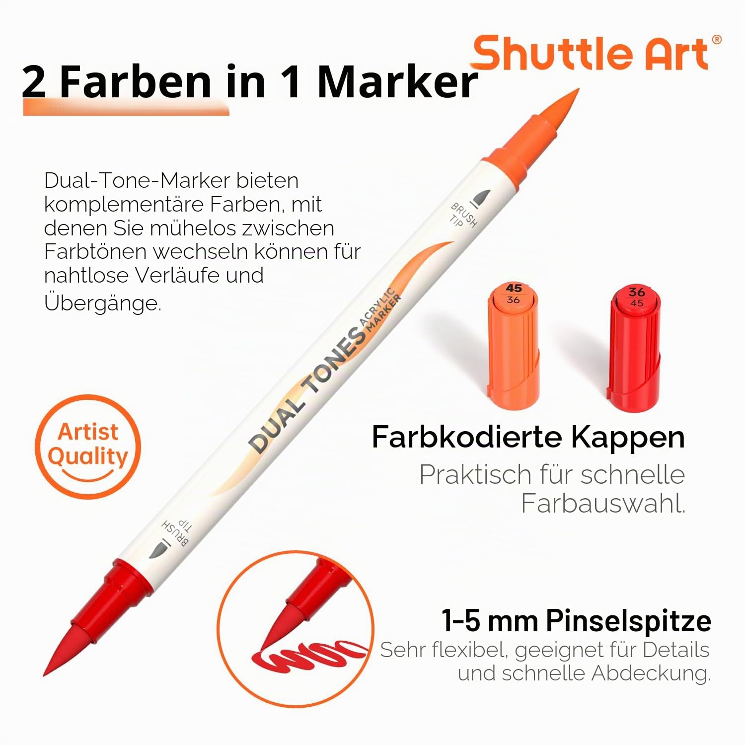 Shuttle Art 60er-Set Acrylstifte für Steine wasserfest, 120 Steine bemalen Stifte Set, doppelköpfige Acrylmarker mit Pinsel Spitze, Acryl Stifte für holz, Ostereier, Glas, Keramik, Leinwand