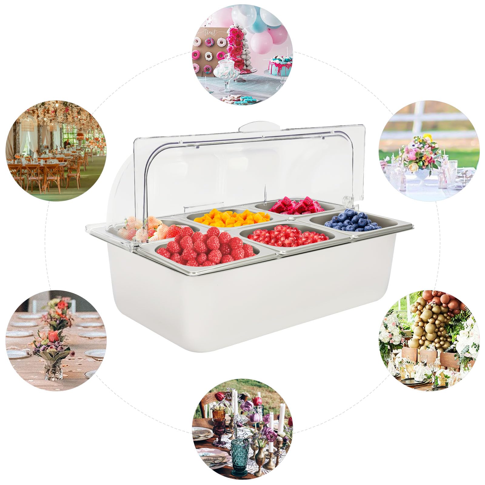 Ice Food Serving Display Tray,Countertop Ice Food Serving Display Container with Clear Roll Top Cover for Outdoor,Indoor Buffets,Restaurants,Hotels,Parties