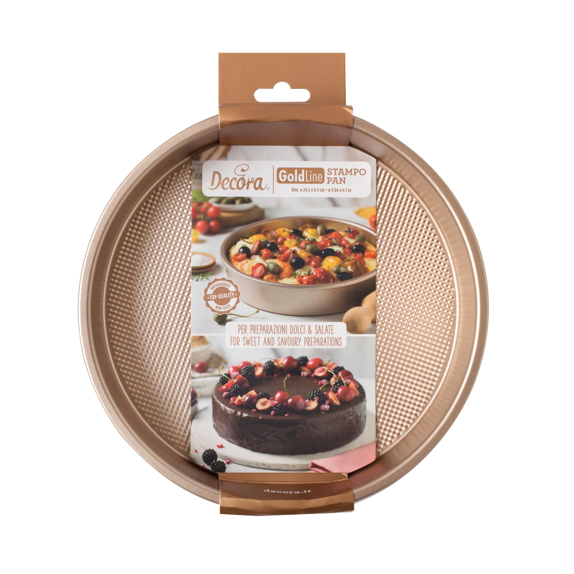 Decora, 0070100 Stampo Gold Line Rotondo Ø 24,5 x 5,08 cm, Ideale per preparazioni dolci o salate, In Robusto Metallo Antiaderente