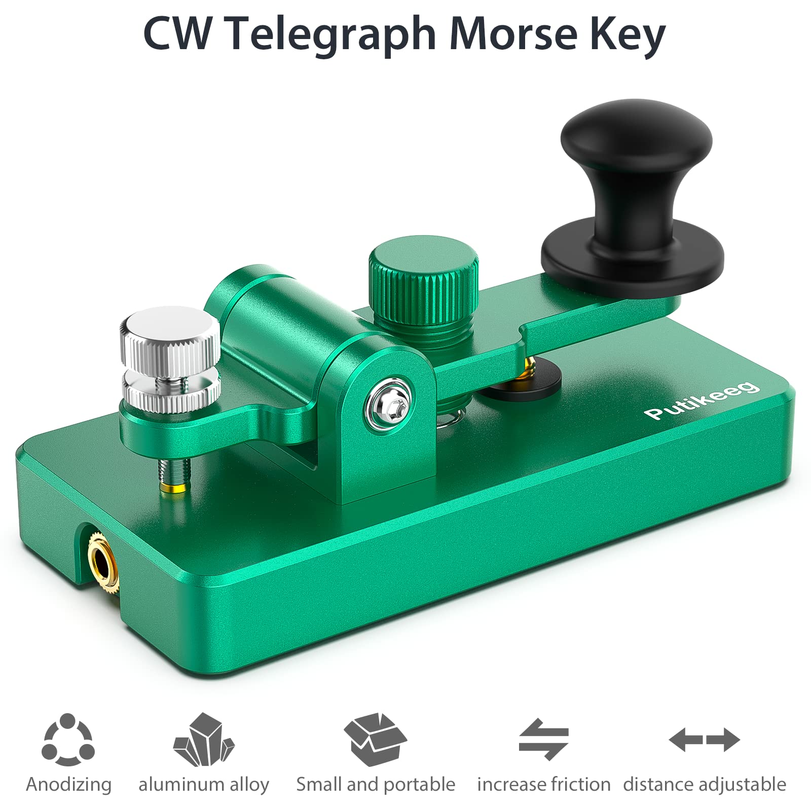 Putikeeg Classique Mini Clé Morse en Alliage D'aluminium - Code Télégraphe, Clé à Pagaie Simple, Mini-Key, Finger CW, Portable - Vert