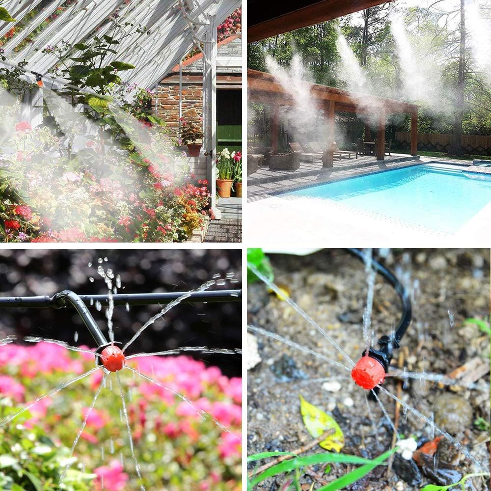 Kit de sistema de riego por goteo de 50 pies, sistema de riego de jardín con piezas de tubo de riego por goteo de 1/4 pulgadas, equipo de riego automático para plantas al aire libre, jardín,