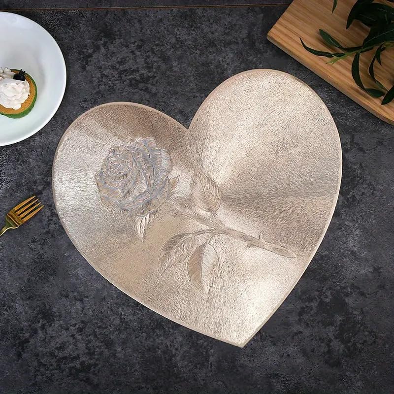 Image of Dakshya Industries PVC Waterproof Heart Shape Table Placemat Set of 2 - Premium Silver Finish Heat Resistant Dining Table Mats | Non-Slip, Easy Clean Decorative Placemat (38x38 cm) (Gold)