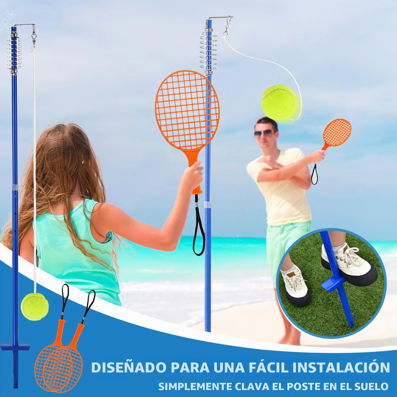 GOPLUS Twistball Tennis, Swingball Tenis Clásico Giratorio con Soporte Ajustable en Altura, Pelota de Tenis y 2 Raquetas, Juego Deportivo al Aire Libre