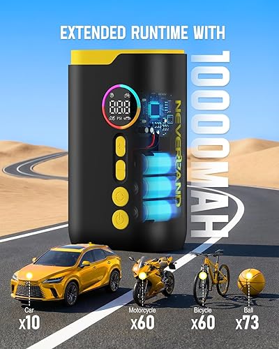 Miniatura 4 de NEVERLAND Compresor de aire portátil para inflador de neumáticos, bomba de aire eléctrica de 150 PSI para neumáticos de automóvil con cierre