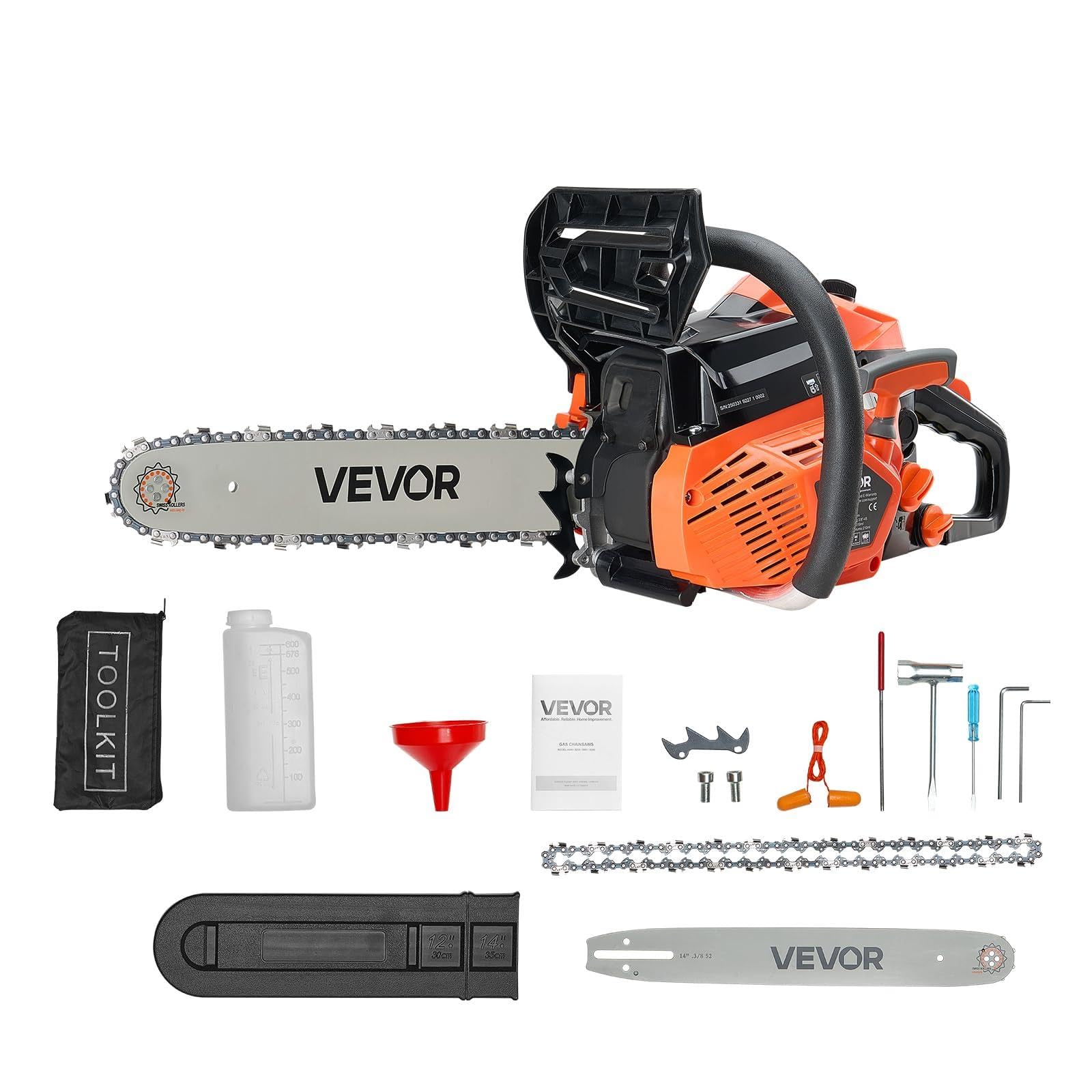 VEVOR Piła łańcuchowa benzynowa 355 mm, piła łańcuchowa 40 cm³, 1,3 kW, z antypoślizgowym uchwytem, podwójny zbiornik paliwa, do cięcia drewna, przycinania gałęzi drzew, oczyszczania