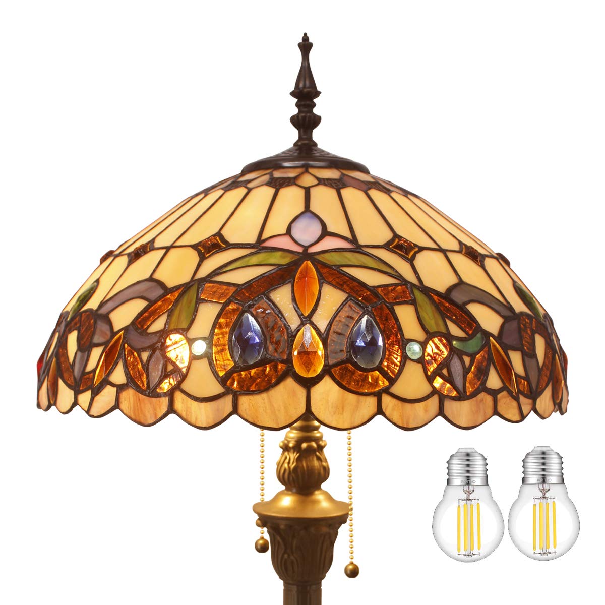 WERFACTORY Tiffany Floor Lamp Serenity Victorian Stained Glass Standing Reading Light 16X16X64 Inches Antique Pole Corner Lamp Decor Bedroom Living Room Home Office S021 Series