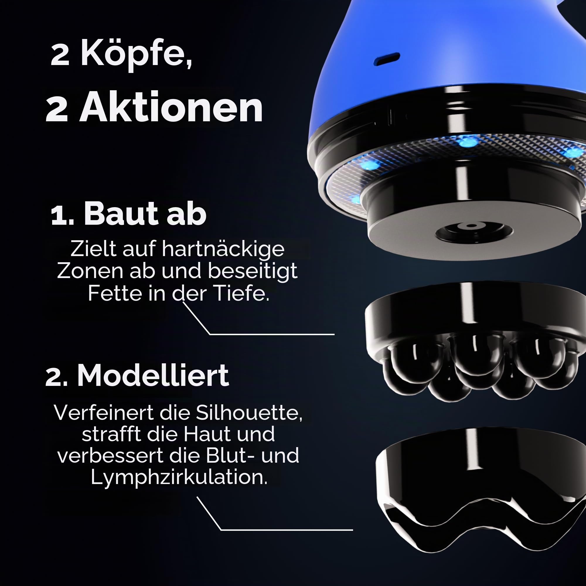 Cellublue Intelligentes Schlankheitsgerät, kabellos, das Original – leistungsstarke, elektrische Schlankheitsmassage, 2900 U/min, Doppel-Massagekopf – Touchscreen, wiederaufladbar mit USB-C – tragbar