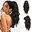 FLUFYMOOZ Ponytail Extension, 18 Inch Claw Clip Ponytail Extension, Wavy Curly Claw Clip in Ponytail Hair Extensions, Natural Fake Ponytail Synthetic Hairpiece for Women (Black Brown)