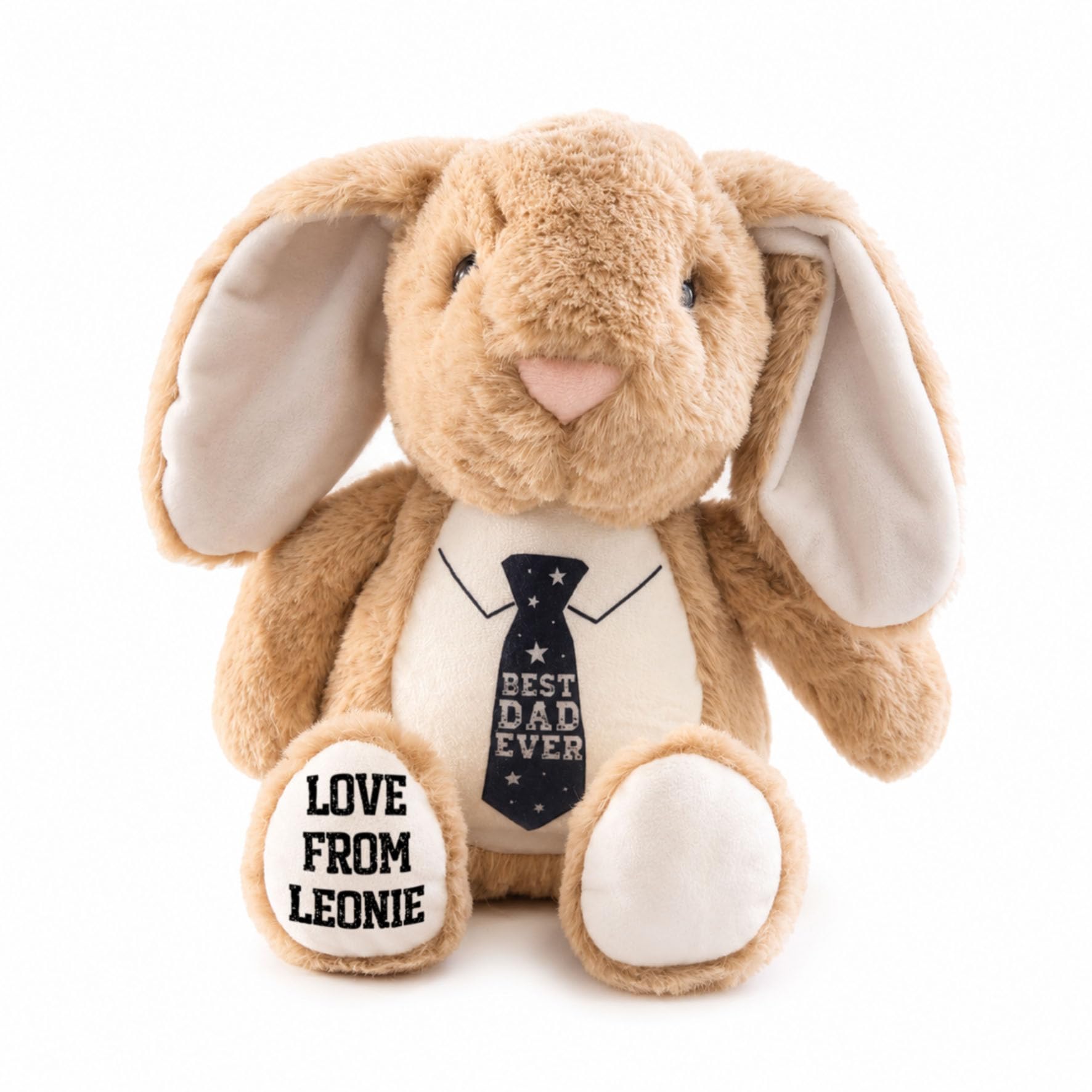 Silly Dog Designs - Personalised or Standard Father’s Day Bunny Plush - Soft Blue or Brown Rabbit Teddy - Best Dad Ever Tie Gift - Custom Name Option - Keepsake Dad Present (Brown Personalised)