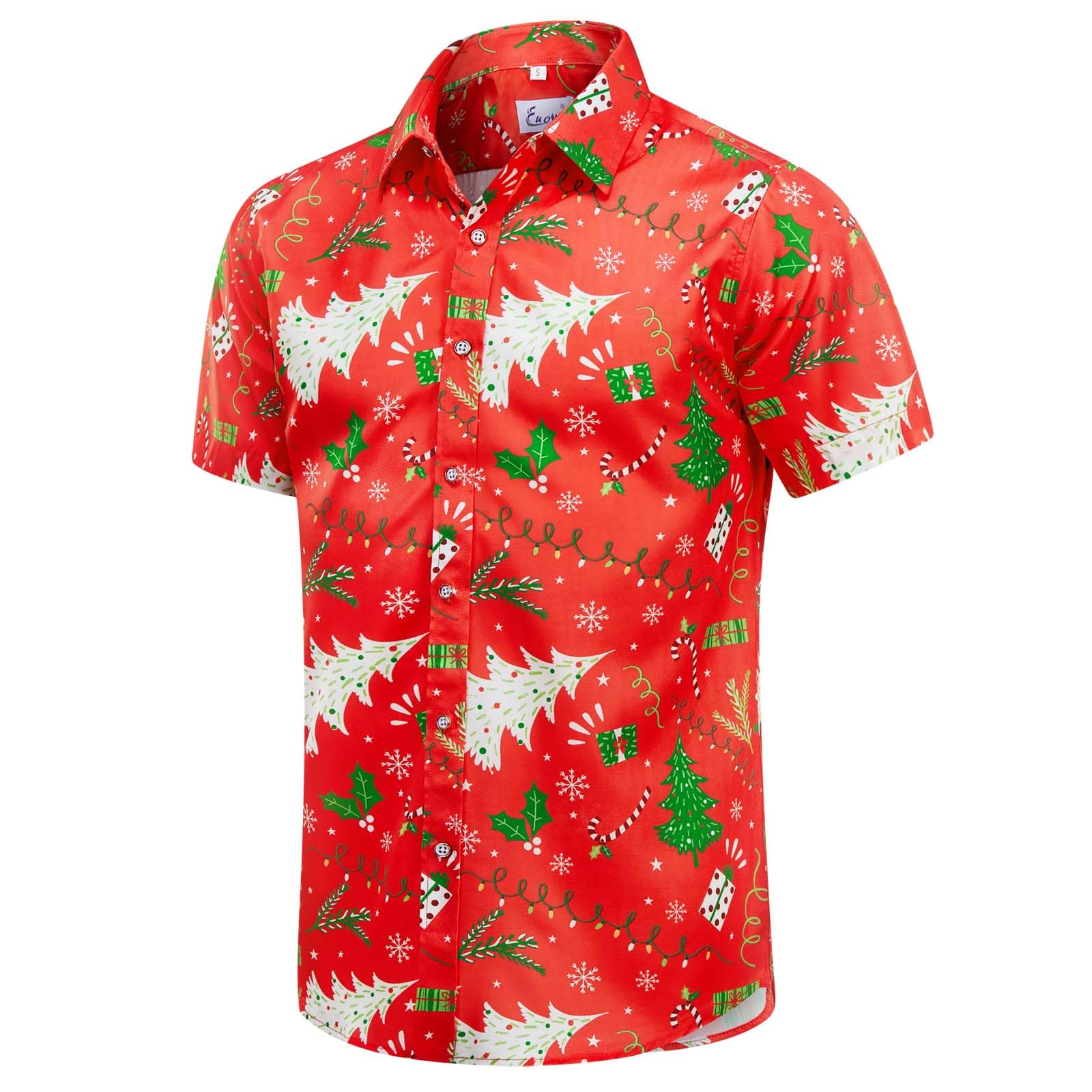 EUOW Men's Hawaiian Shirt Short Sleeve Printed Button Down Summer Beach Dress Shirts