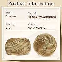 Vista 2 de SOFEIYAN 2 piezas de clip de pinza mini en extensiones de moño de cabello con orejas de gato desordenadas, accesorio de peluca de dona sintética