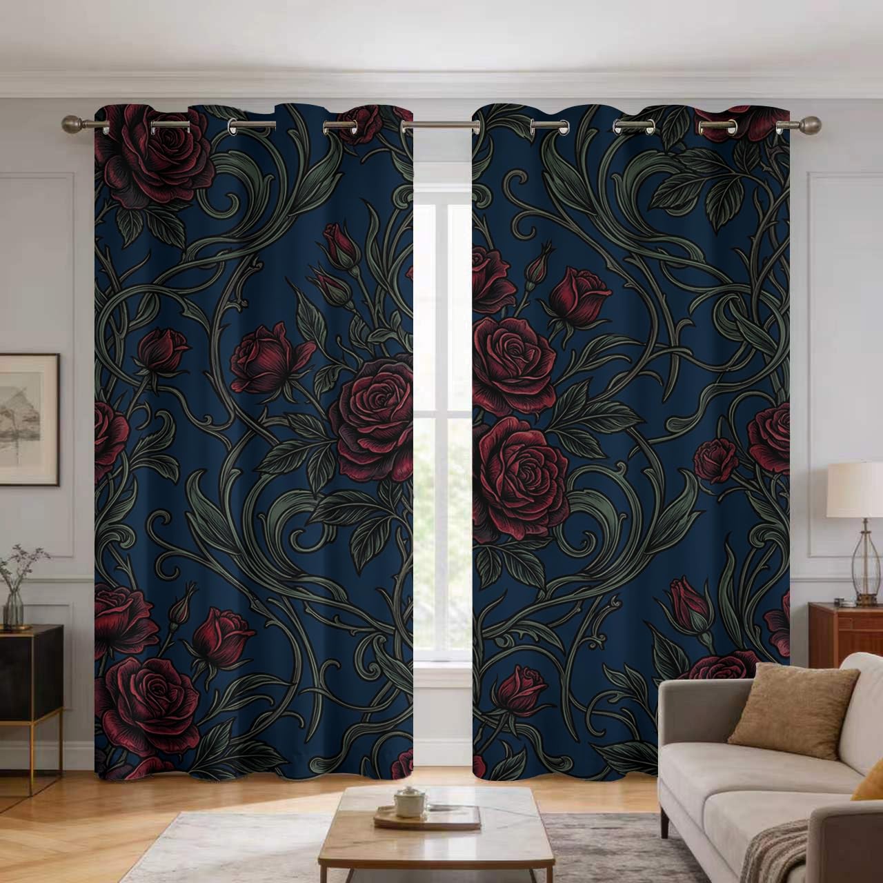 Générique Rideau Occultant Botanique Sombre 140x160 Lot de 2, Décoration