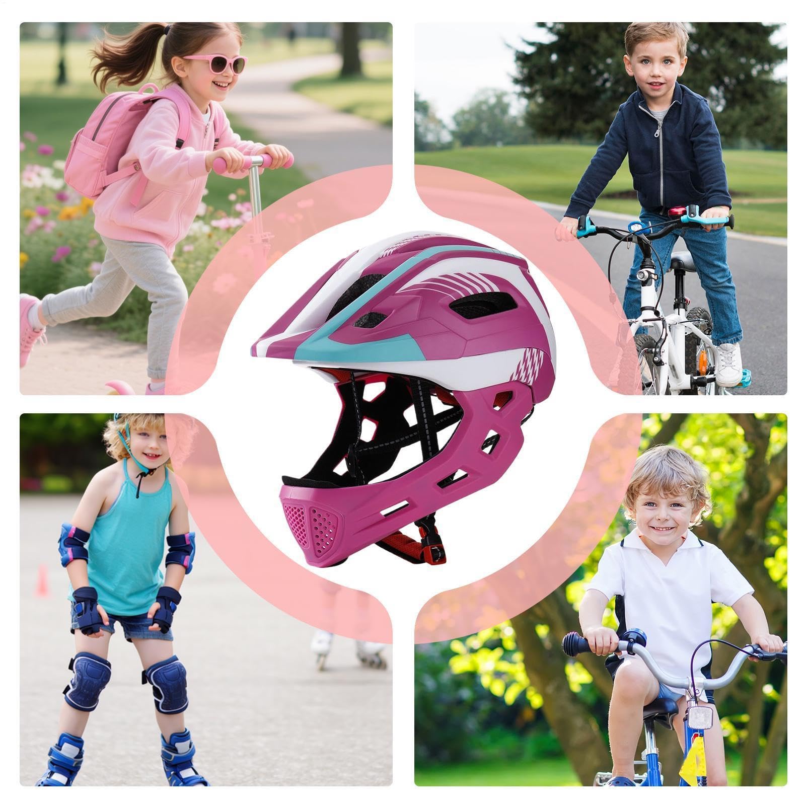 Ganzkörperhelm Kinder - Fahrradkopf Jugendliche mit abnehmbarem Kinnschutz | Stoßfeste Atemschutzmaske Roller Berg- und Motocross-Fahrräder, verstellbare Größe Kleinkind