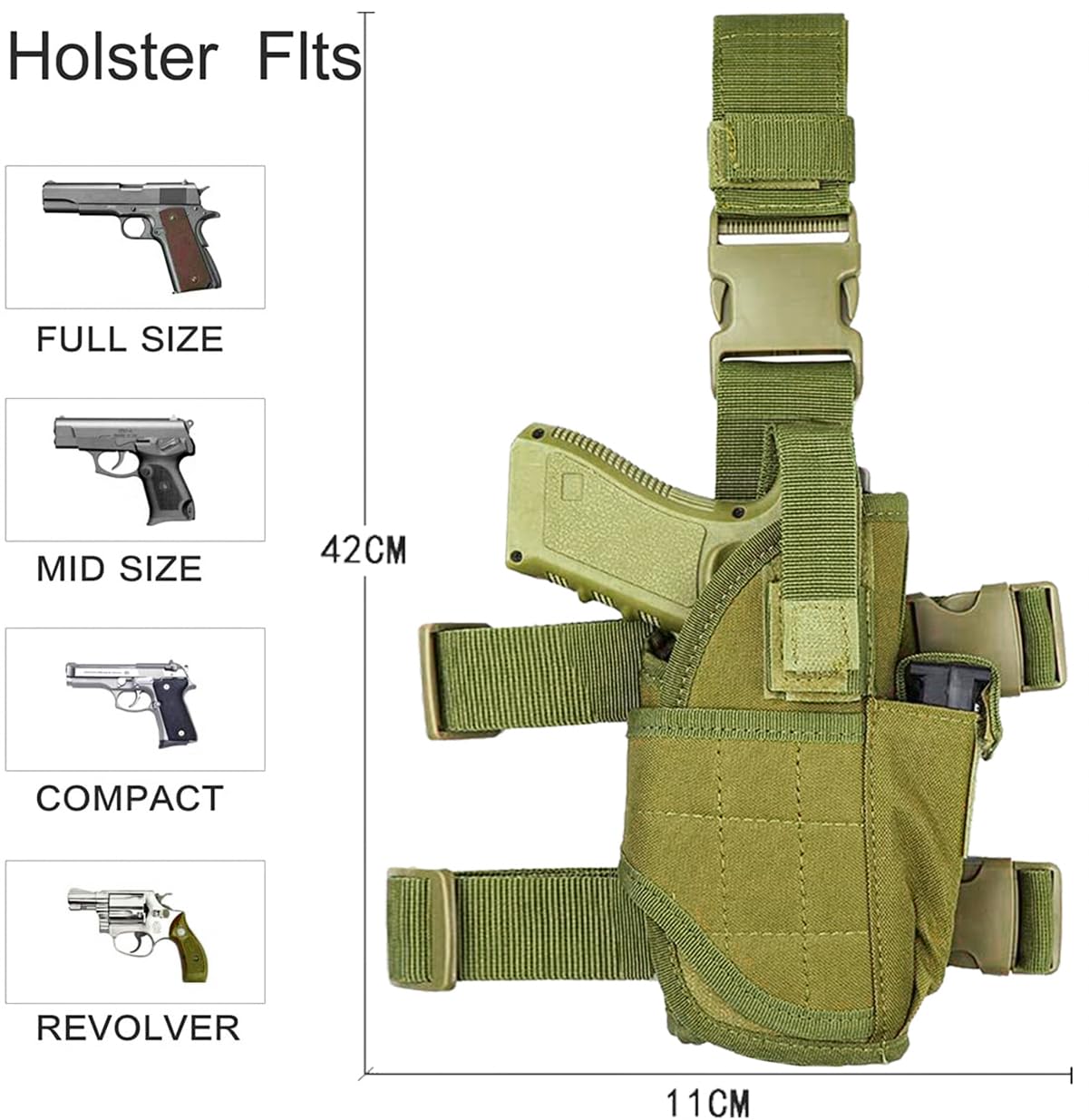 Étui De Pistolet Tactique Depring Cuisse Droite – Porté Cuissard Nylon Avec Poche Pour Chargeur, Calibres 9 Mm, .45 ACP