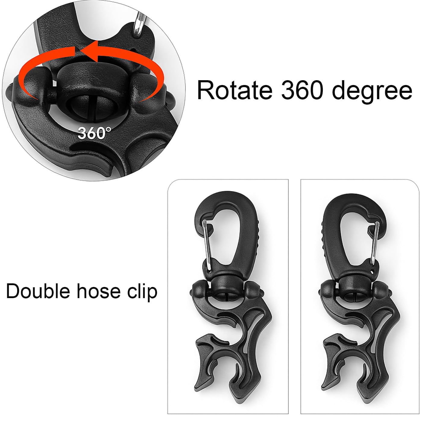 Gebildet 2 pezzi Nera Clip Porta Tubo da Immersione Accessori per Immersioni Clip per Tubo da Immersione Doppio BCD con Fibbia a Moschettone per Accessori per Lo Snorkeling