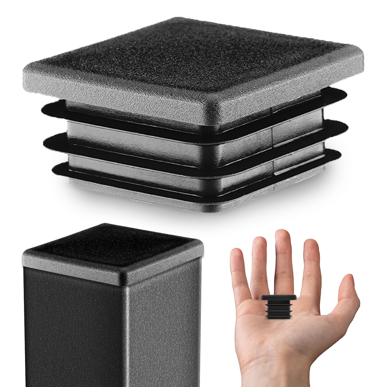 Lamellar plugs End caps for square pipe 12x12 mm 10 pcs. Black RAL 9005 Plastic End Caps 1,2x1,2 cm EMFA ®