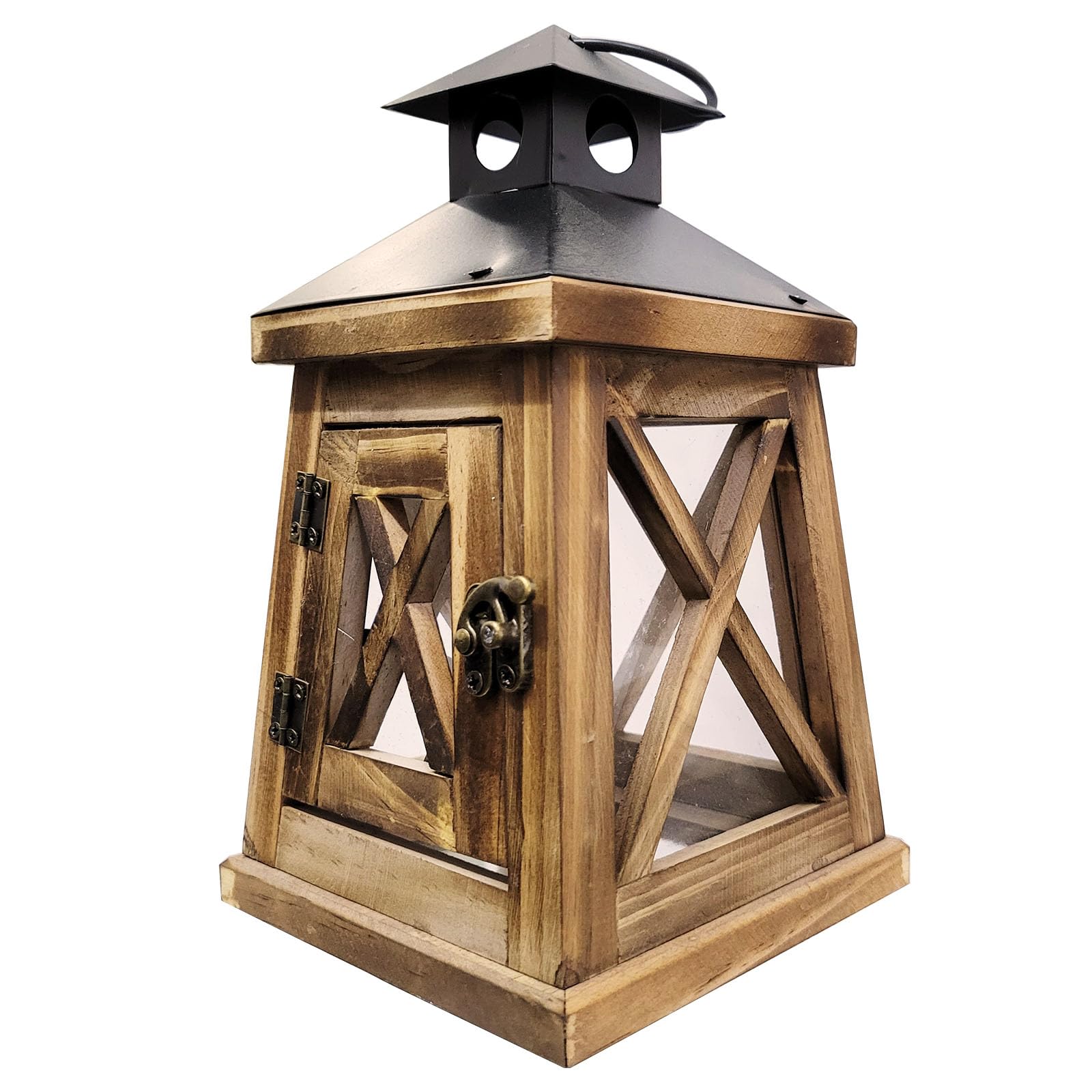 Vintage Wooden Decorative Lantern Castle Candle Holder Rustic Farmhouse Wedding Centerpiece Lantern for Table Mantle Wall Hanging Display Party Home Decor Indoor Outdoor X'Mas (Log Color)