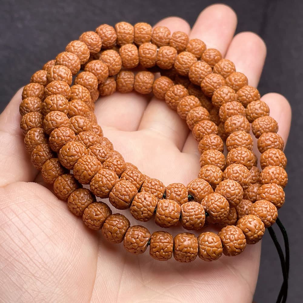 108 Bodhi-Perlen, buddhistische Rudraksha-Perlen, Mala-Gebet, tibetischer Buddhismus, Halskette, Chakren, 8 x 10 mm