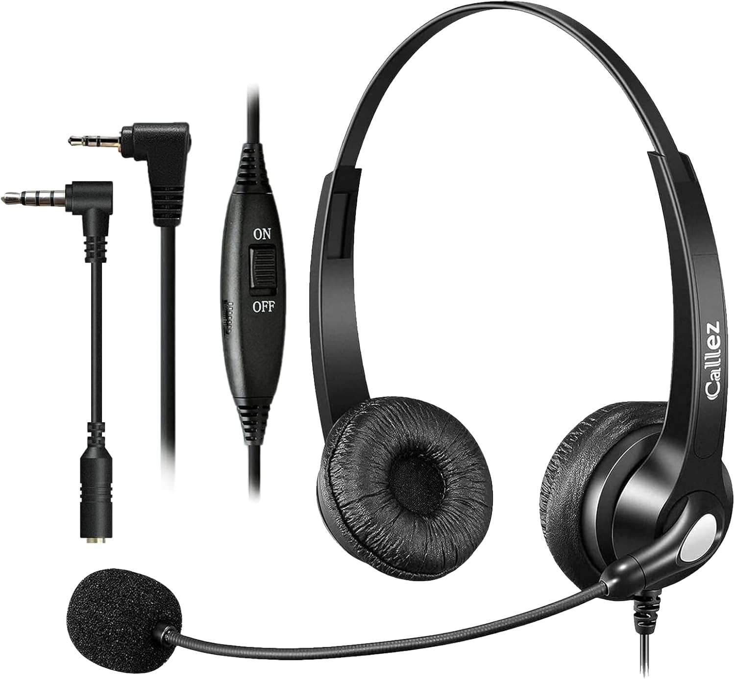 Callez Cordless Phone Headset with Noise Cancelling Mic & Volume Controls, 2.5mm Telephone Headphone Compatible with Panasonic VTech AT&T Cisco SPA Uniden RCA Dect Phones for Call Center Office Home