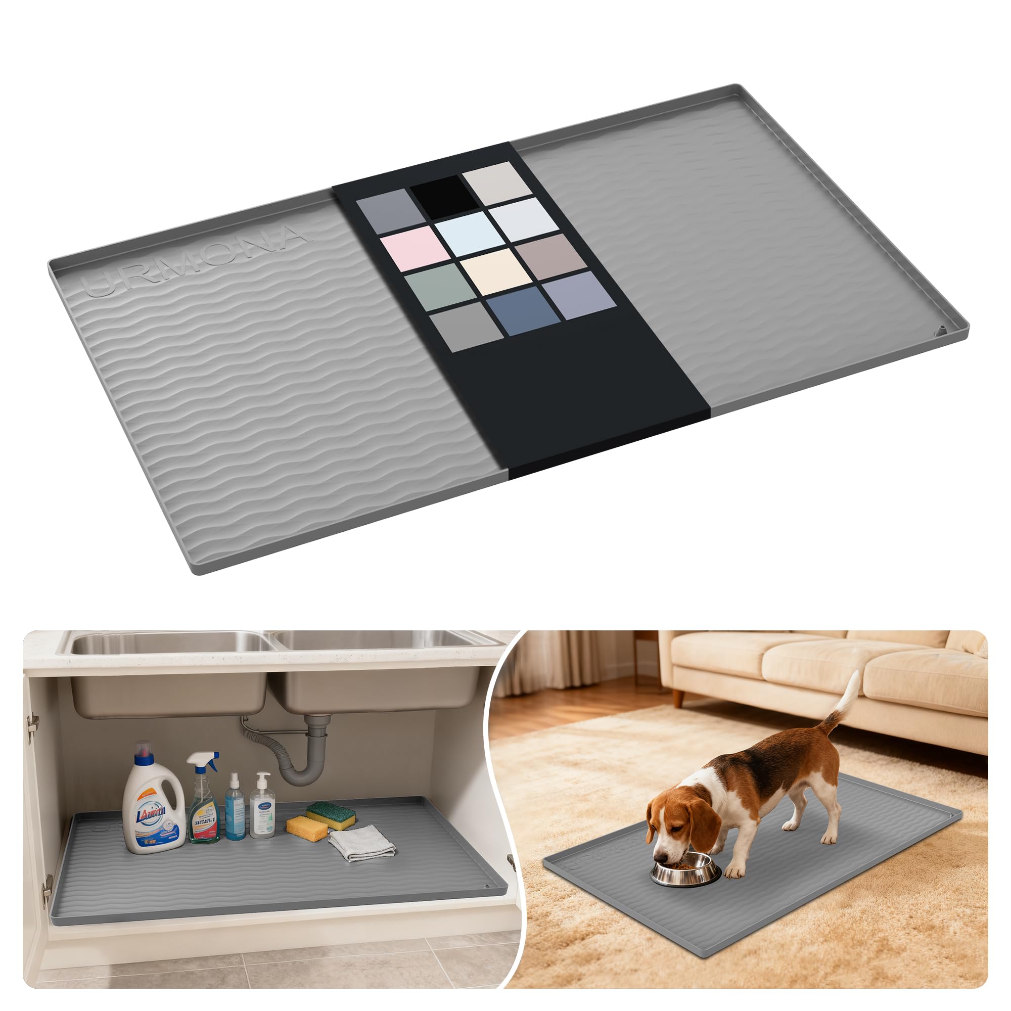 URMONA Silicone Under Sink Mat 55 x 93 cm, Waterproof Kitchen Cupboard Mat
