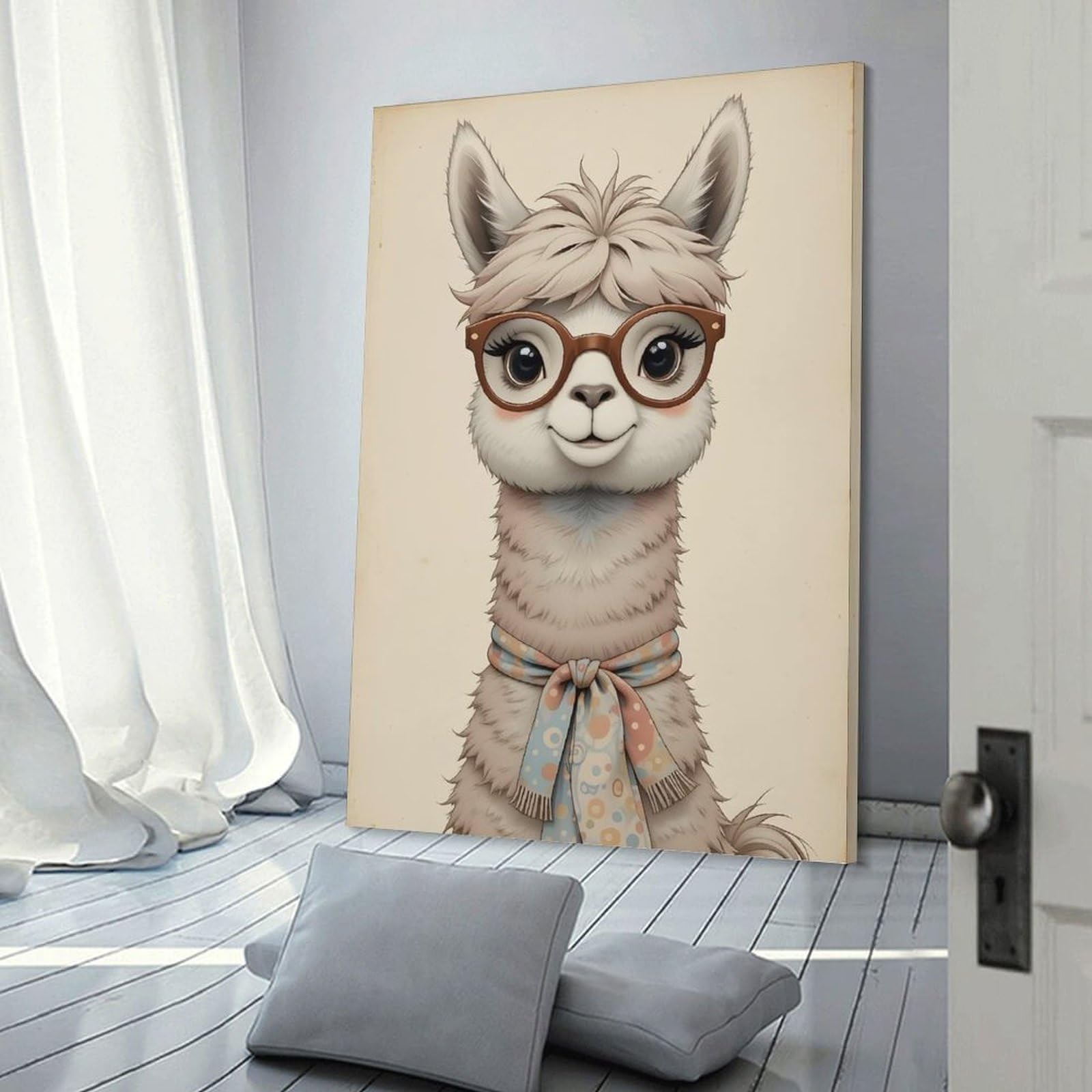 Junmoney Frame-Style-6 Llama With Glasses And Scarf, Vintage Style Room Decor Wall Art 24X36inch(60X90cm), For Entrance Walls, Hall Decor Or Foyers, A Neat Decor Update For Hallways