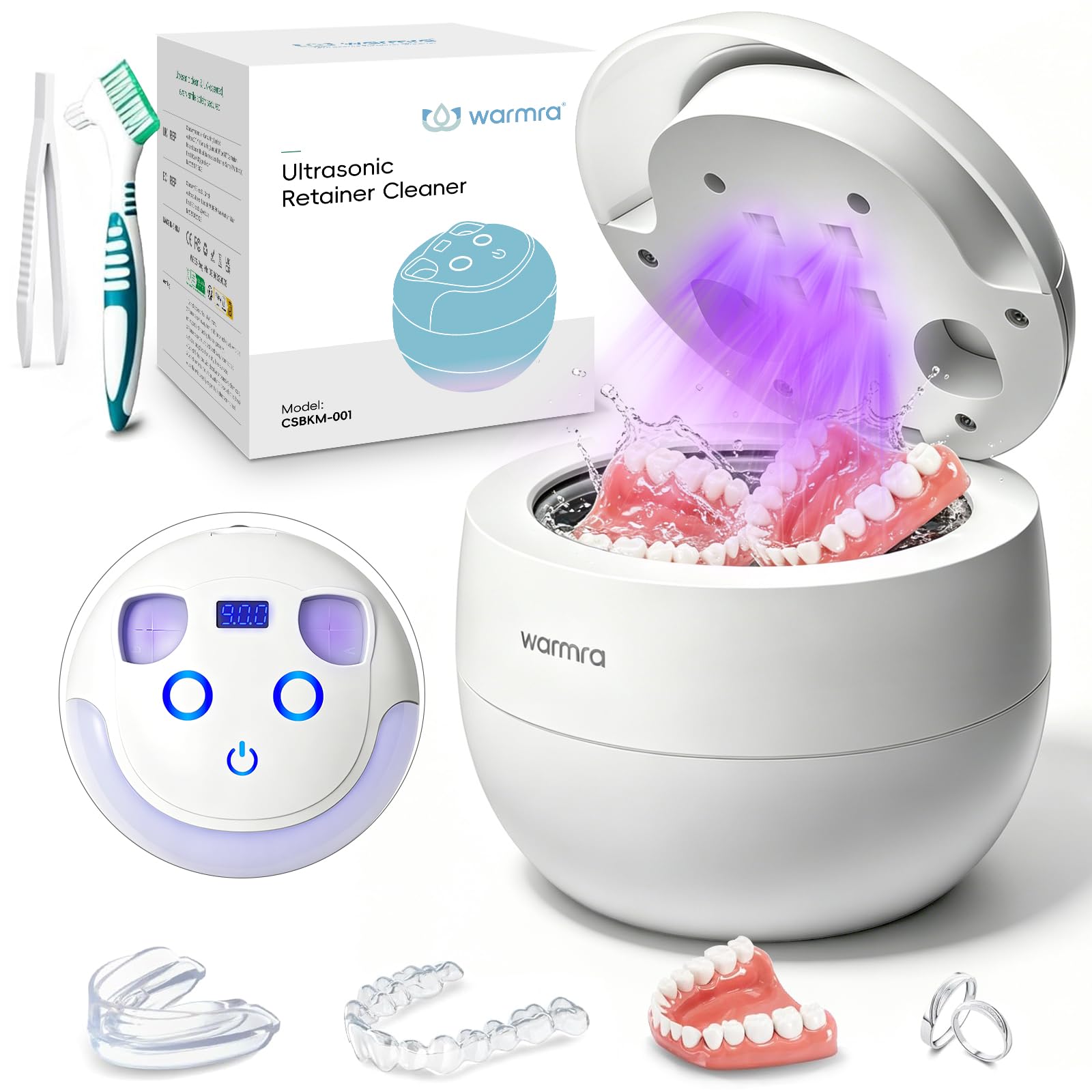 Dispositivo de limpieza ultrasónica de 45 kHz con cápsula dental de 200 ml, limpiador ultrasónico de 4 modos, limpiador ultrasónico UV para prótesis dentales, férulas dentales, retenedores, aparatos d