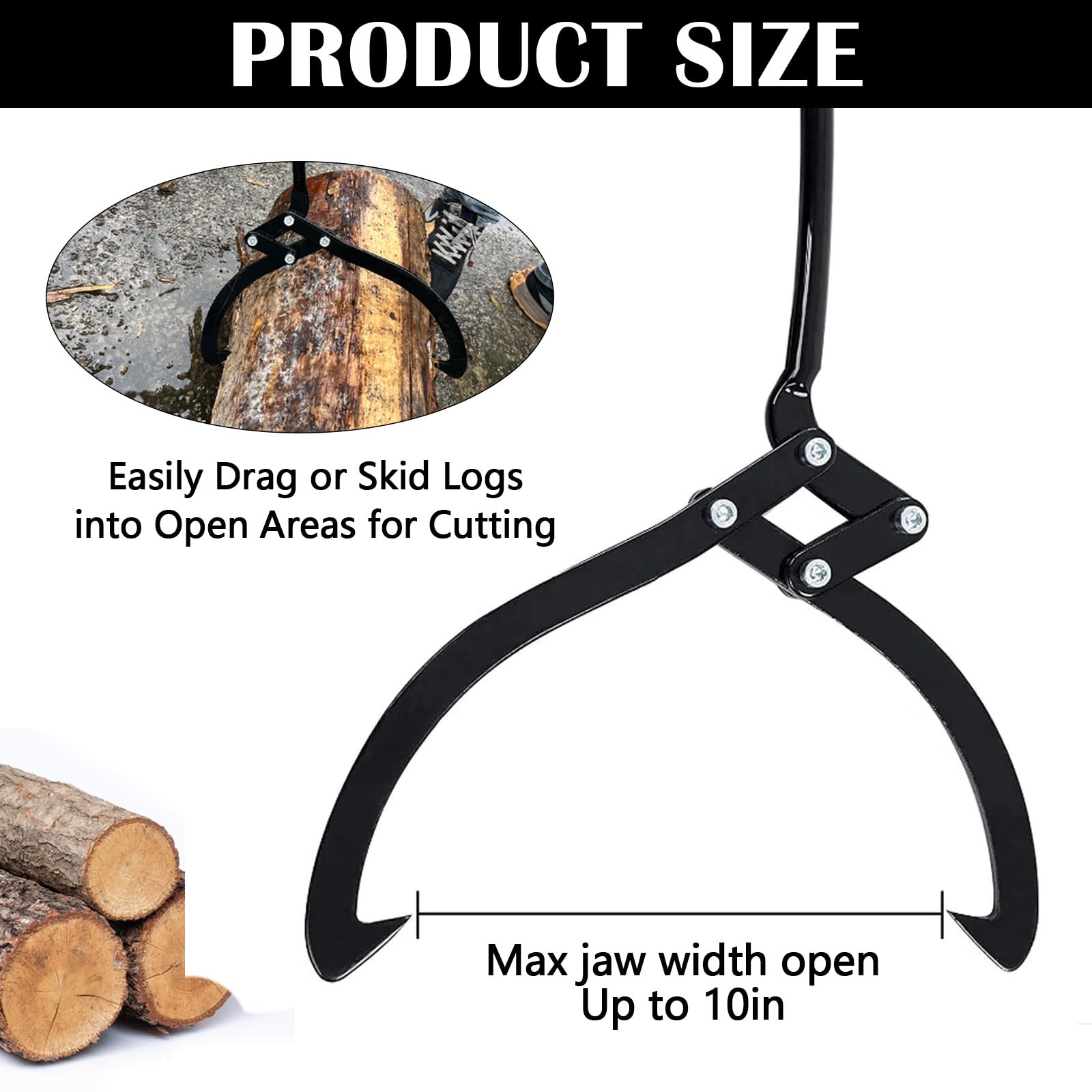 Forst Holzzange, 10 Zoll Holzgreifer Forstzange Vorlieferzange Lang Handpackzange Packzange für Holz Zange Holzgreifer Schleppzange Langer Griff 90° Hilfswerkzeug zum Heben Kleinere Baumstämme