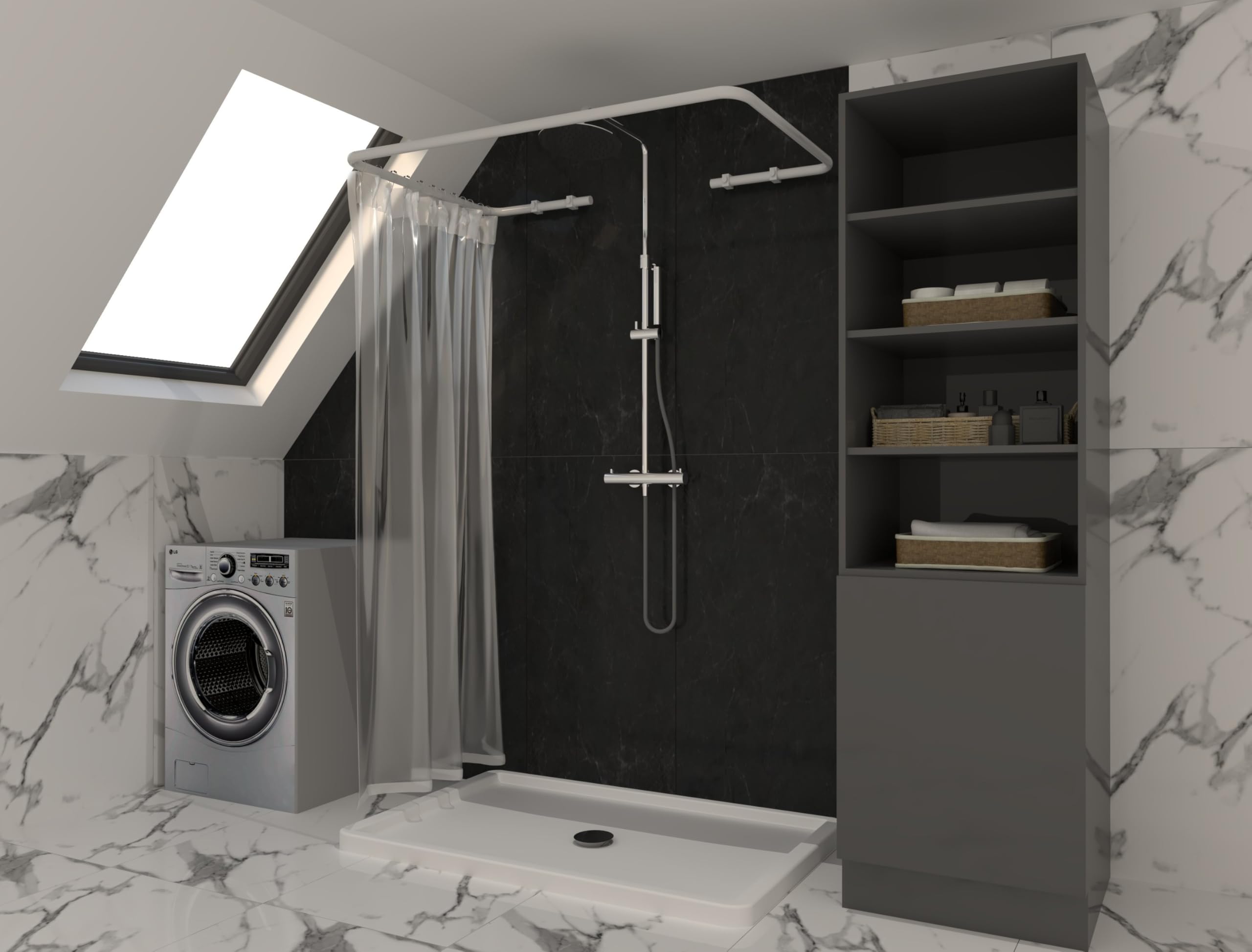 Sasko Duschvorhangstange Duschstange Ecke U-Form Duschvorhang Weiß - 200 Größen hergestellt in Polen -Aluminium Stabile für Vorhang für Badewanne & Dusche 70x140x70 cm - Ohne Deckenhalterung