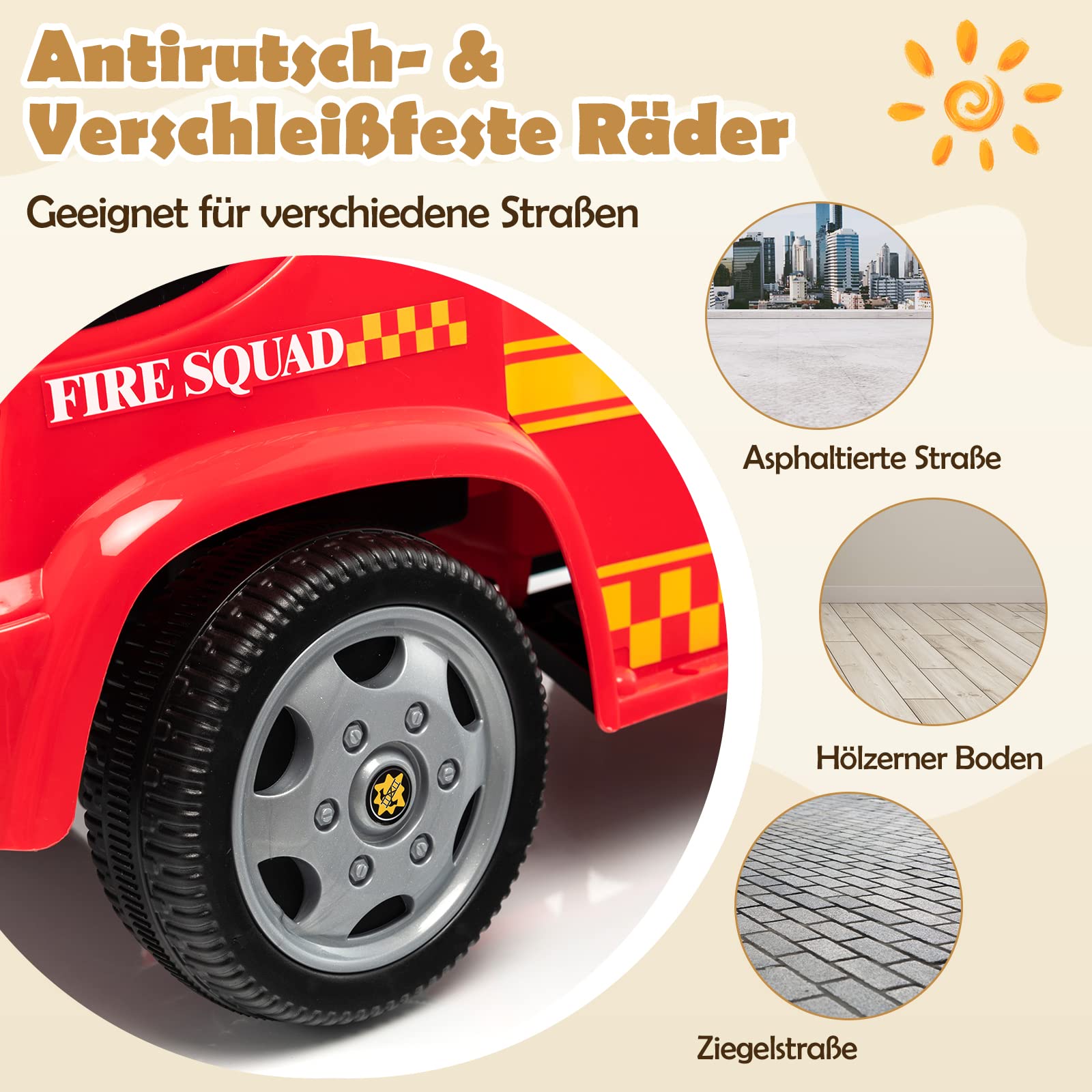 GOPLUS Rutschfahrzeug mit Seifenblasenpistole, Rutschauto mit Sirene & Musik für Jungen & Mädchen, Feuerwehr-Rutschfahrzeug mit Schillernden Lichtern, Kinderfahrzeug für 18-36 Monate, Rot (Modell 1)