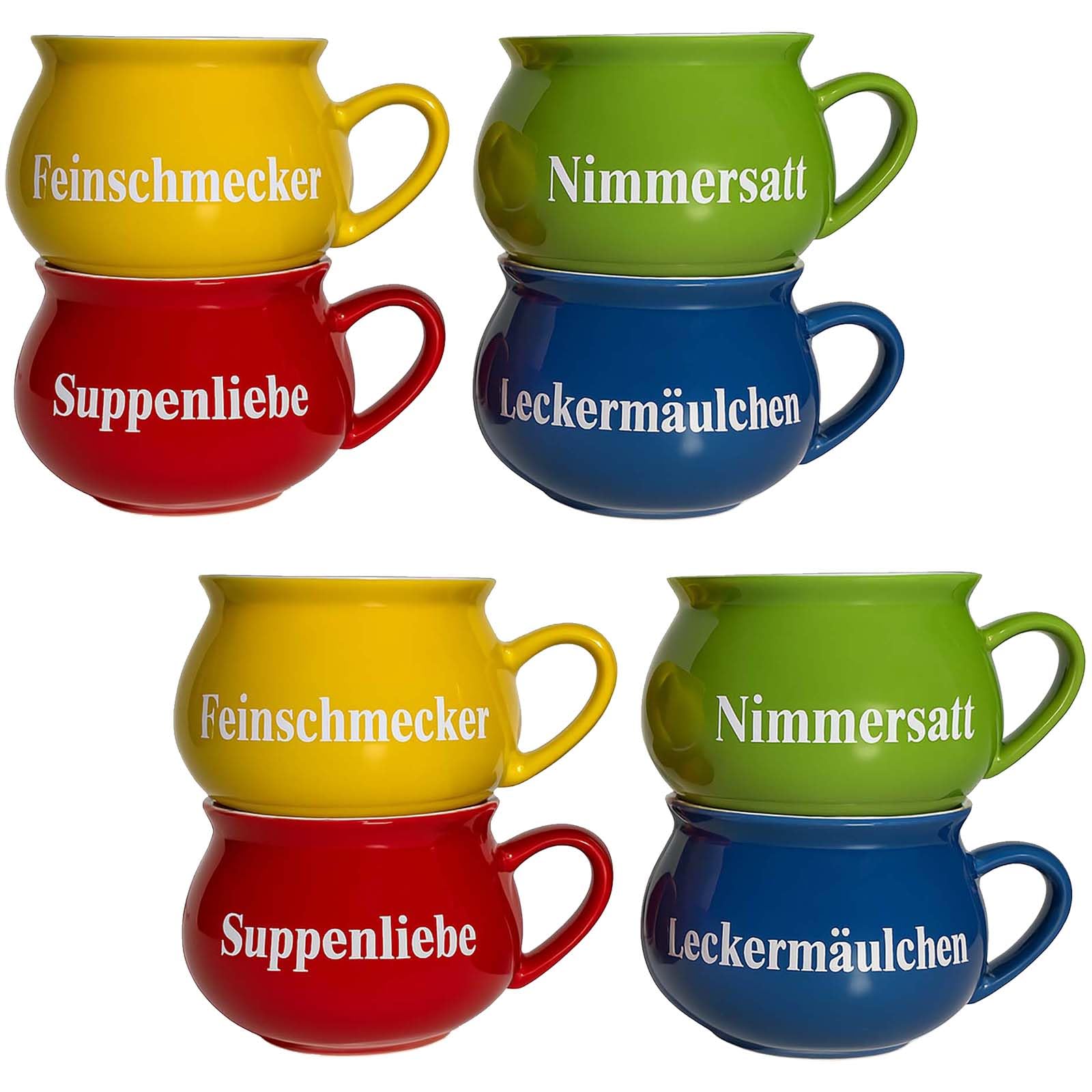 Juego de 8 tazas de cerámica, 400 ml, cuencos mediterráneos para cereales