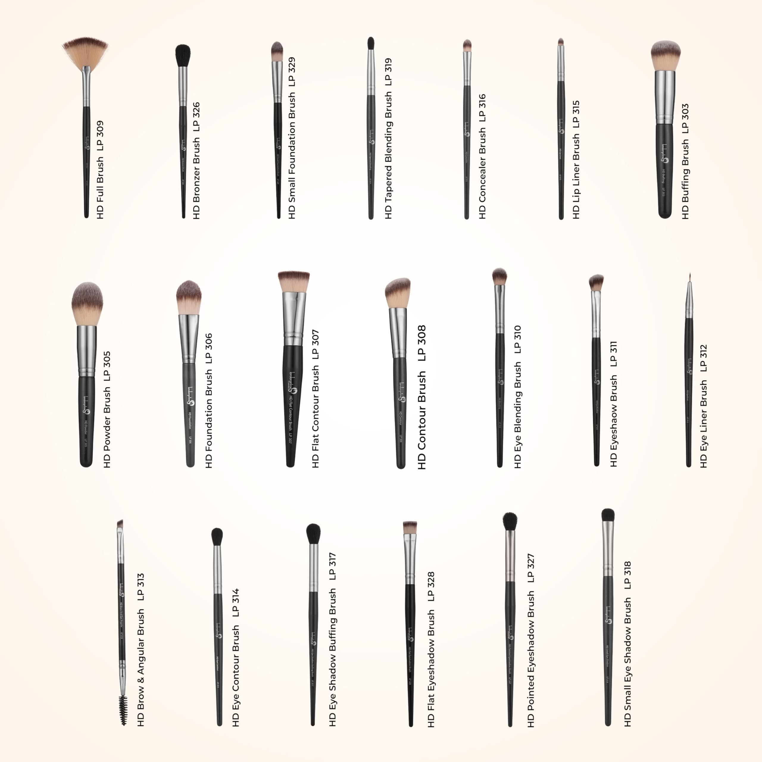 London Prime - Set di 20 pennelli professionali per trucco, kit completo con fondotinta, correttore, cipria, sfumatura, ombretto, impacco viso, illuminante, eyeliner, labbra, tinture per capelli e