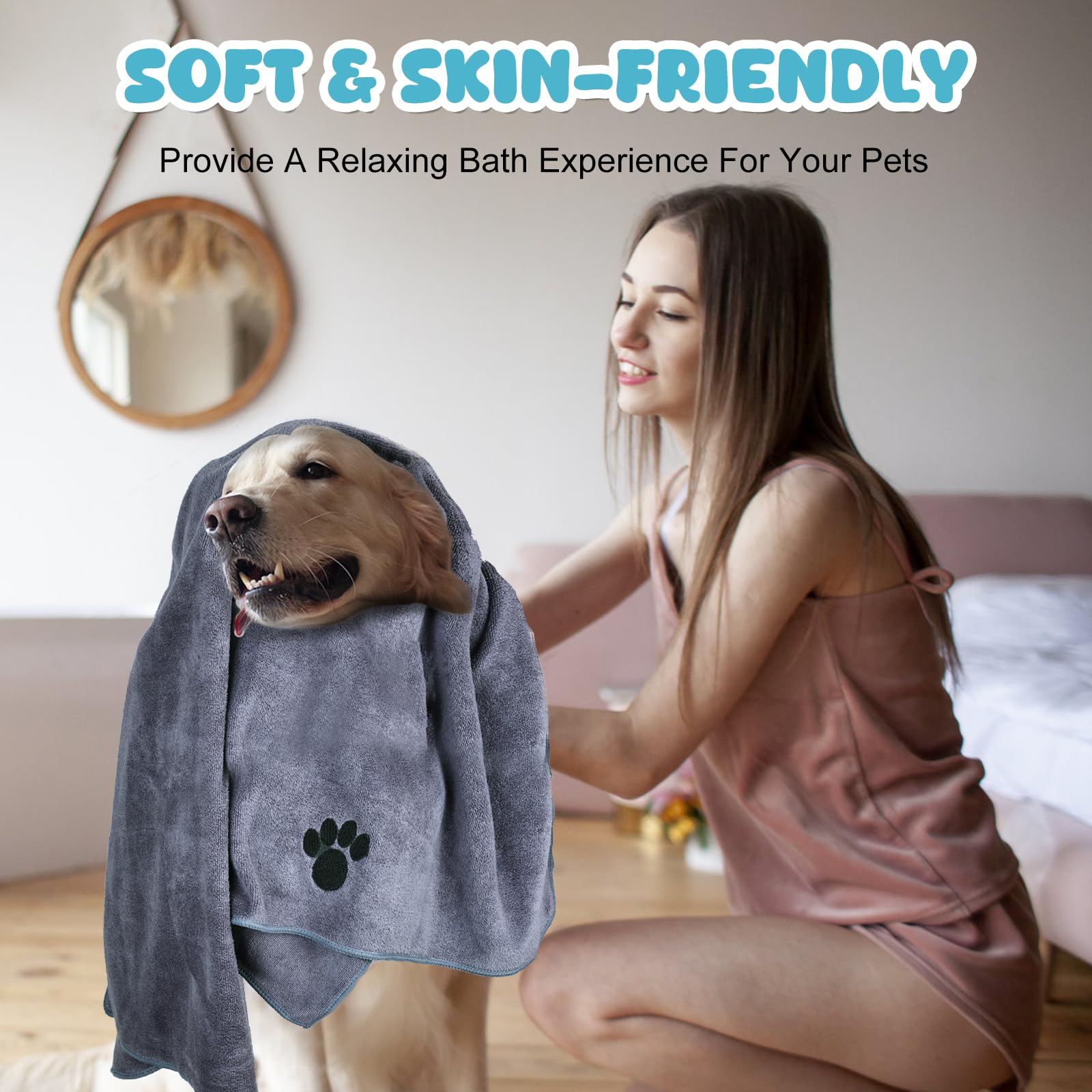 2 Pack Microfiber Dog Towels for Drying Dogs, Super Absorbent and Soft view 5