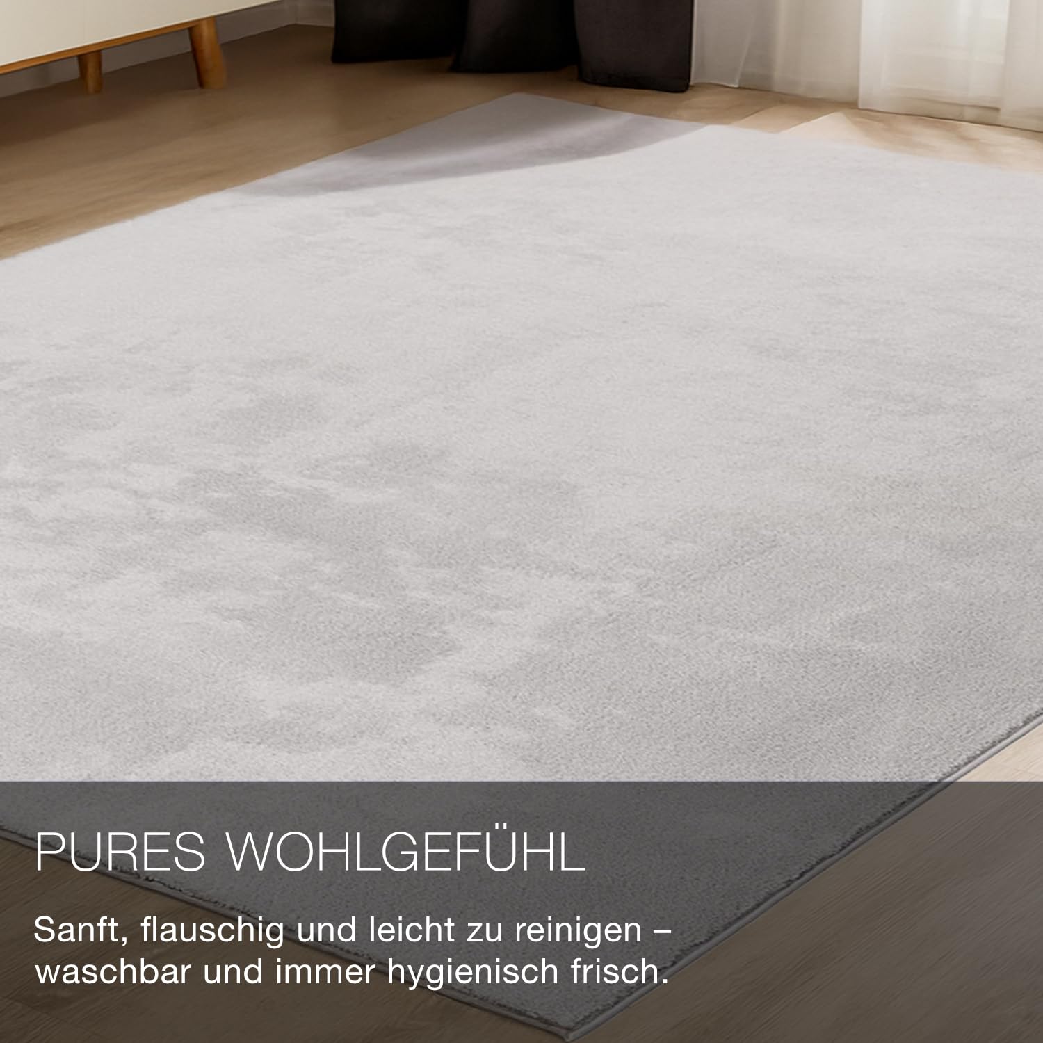 Tapis à poils courts - Gris - 160 x 220 cm - Lavable - Doux - Antidérapant - Pour salon, chambre à coucher - Aspect fourrure - Facile d'entretien - Tissu plat moderne et élégant - Couleur unie