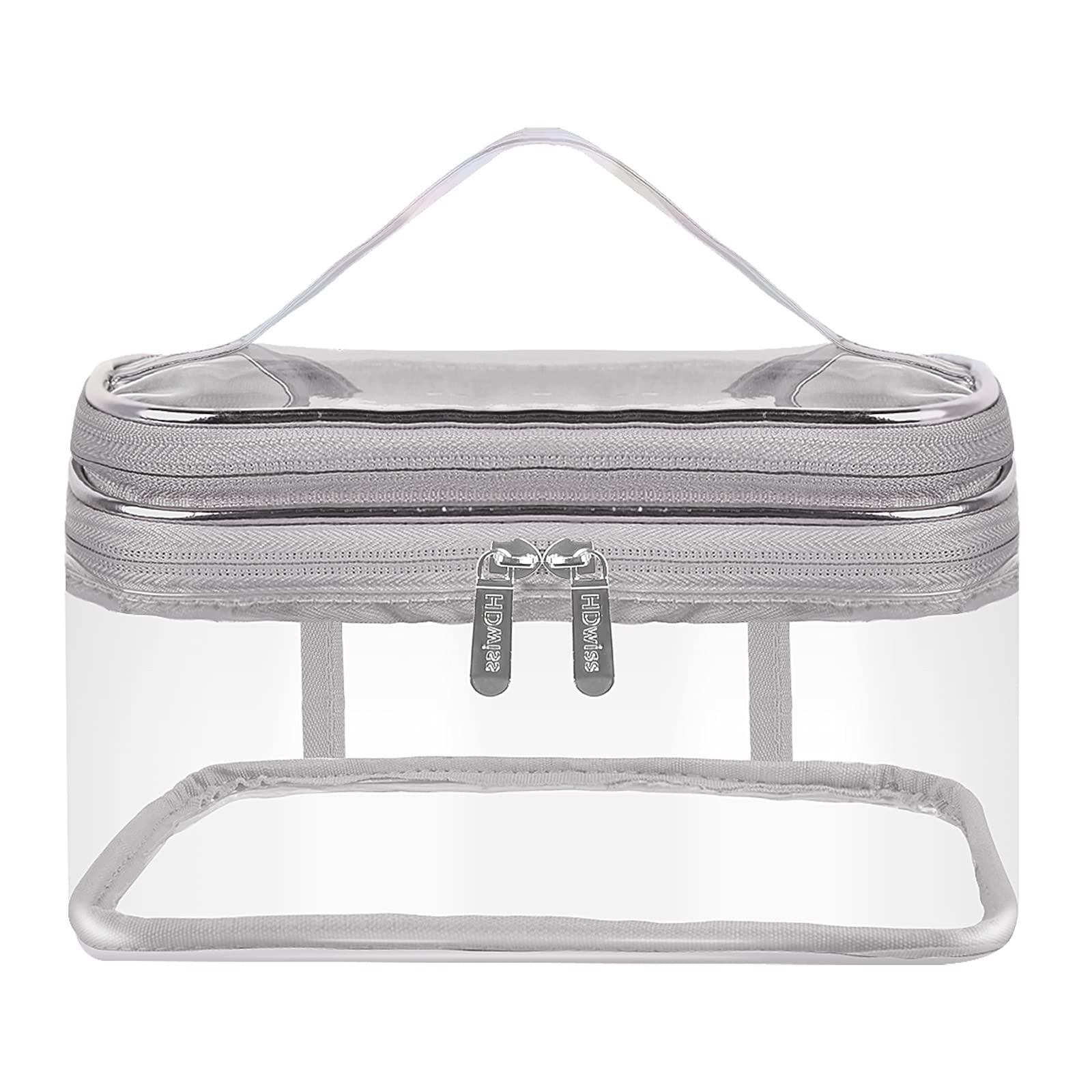 Jinlaili Neceser Maquillaje Transparente, 2 Capas Bolsa de Aseo Impermeable, Neceser Viaje para Maquillaje, Bolsa Cosméticos Portátil, Grande Organizador Maquillaje Neceser para Mujer Hombre (Plata)