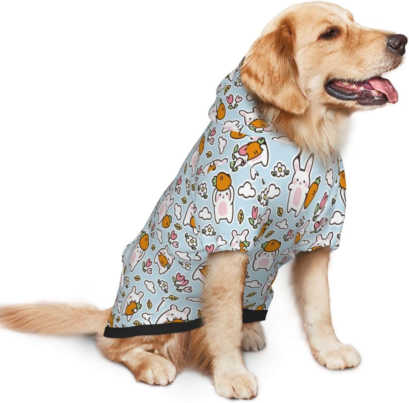 Cute Rabbit Hold Carrot for Dog Hoodie Sweatshirt for Large Dogs, Winter Warm Fleece Lined Polyester Jacket for German Shepherd Golden Retriever, Reflective Strips for Night Walk